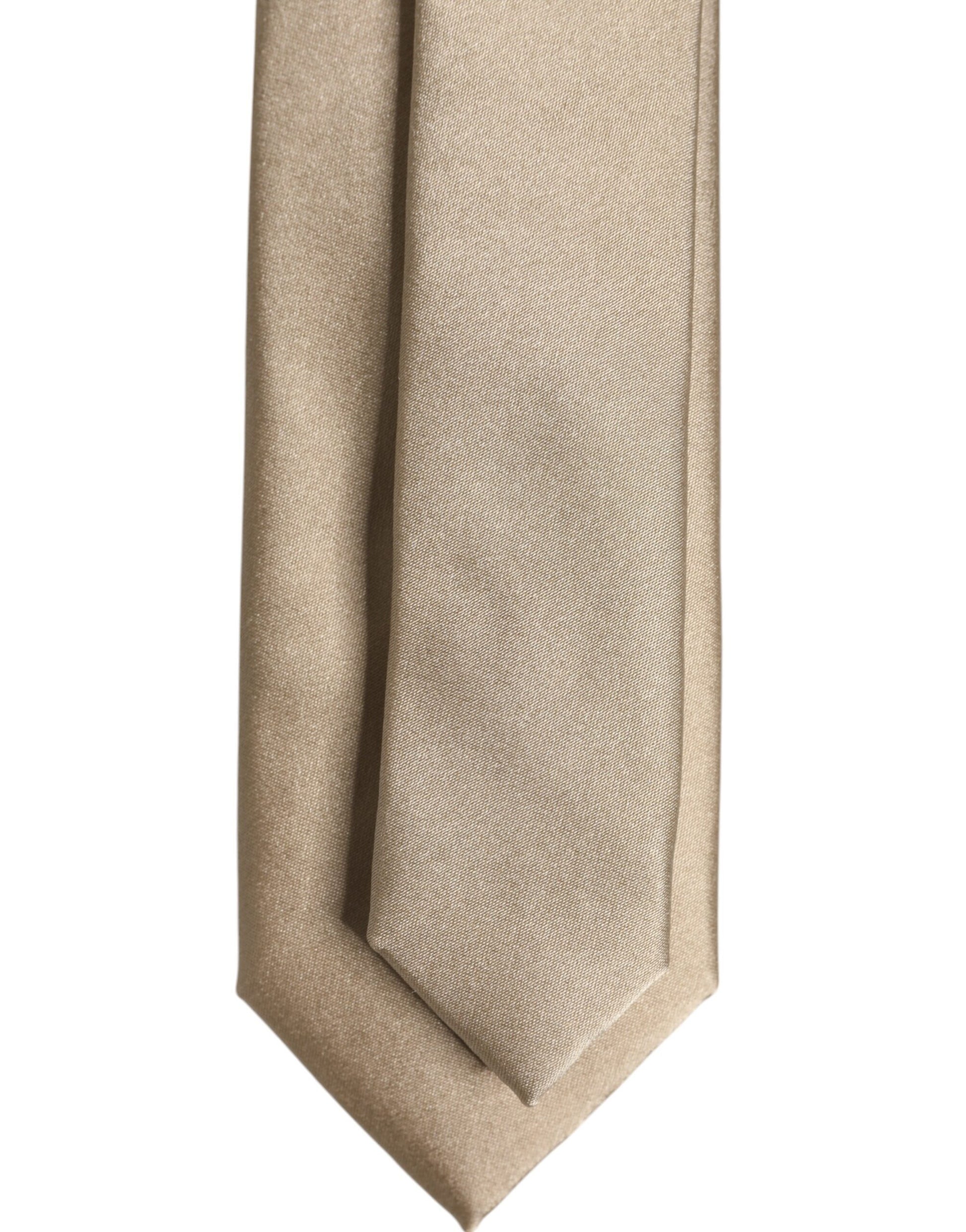 Dolce & Gabbana Beige Solid Silk Adjustable Necktie Tie Dolce & Gabbana