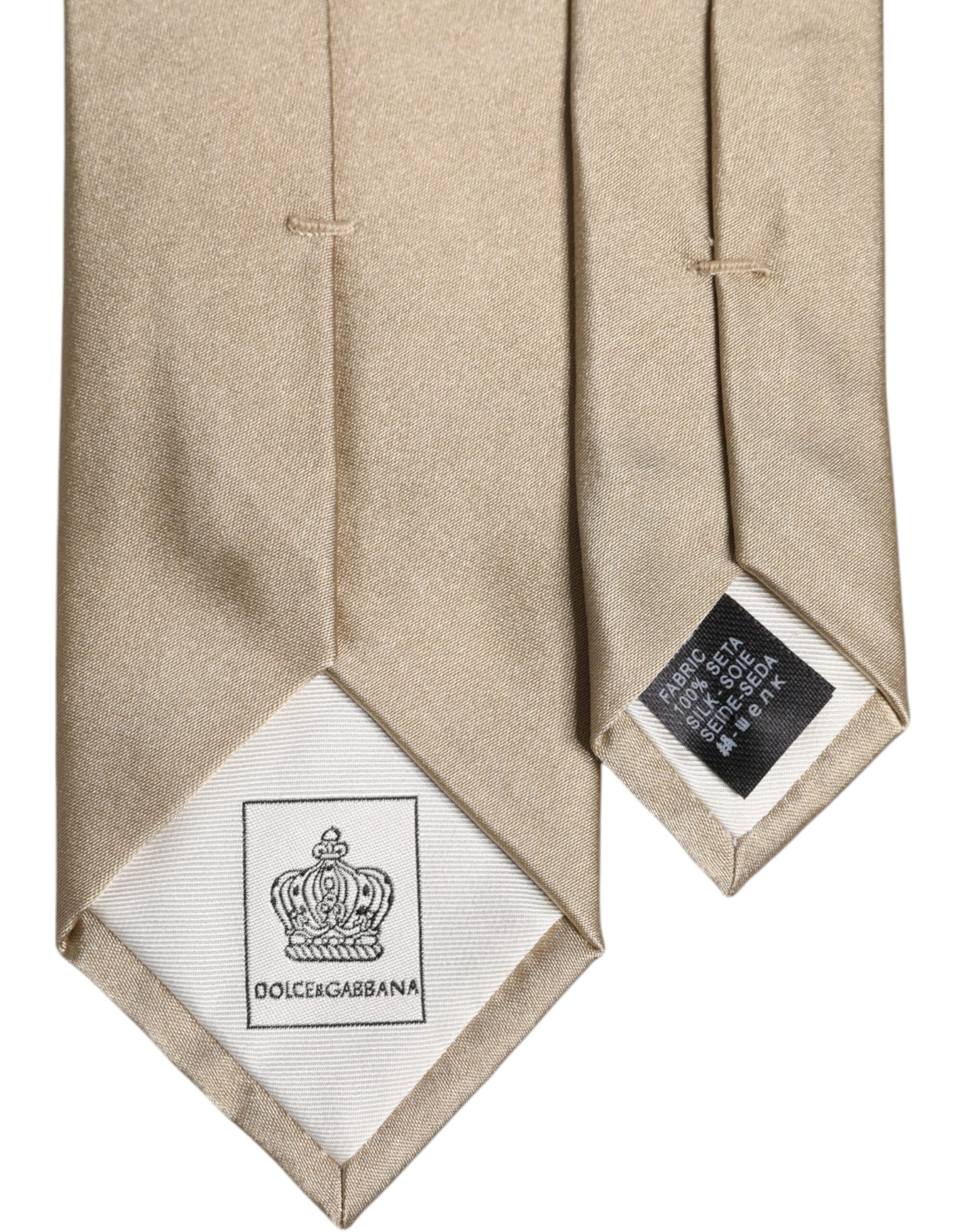 Dolce & Gabbana Beige Solid Silk Adjustable Necktie Tie Dolce & Gabbana