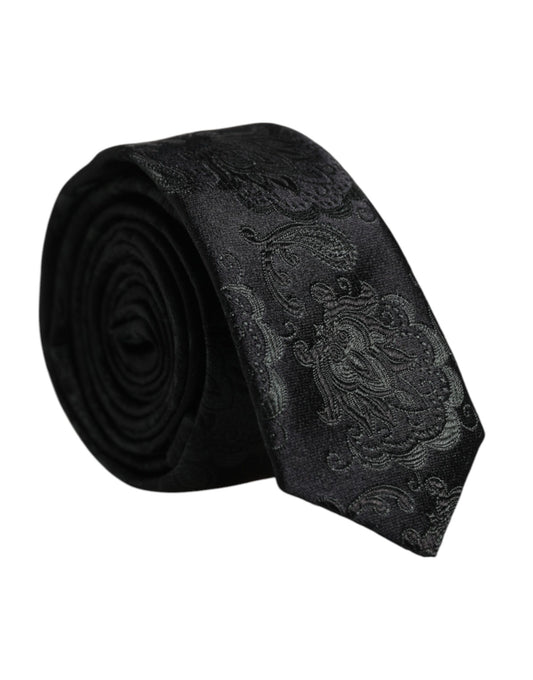 Dolce & Gabbana Dark Green Floral Silk Adjustable Necktie Tie Dolce & Gabbana