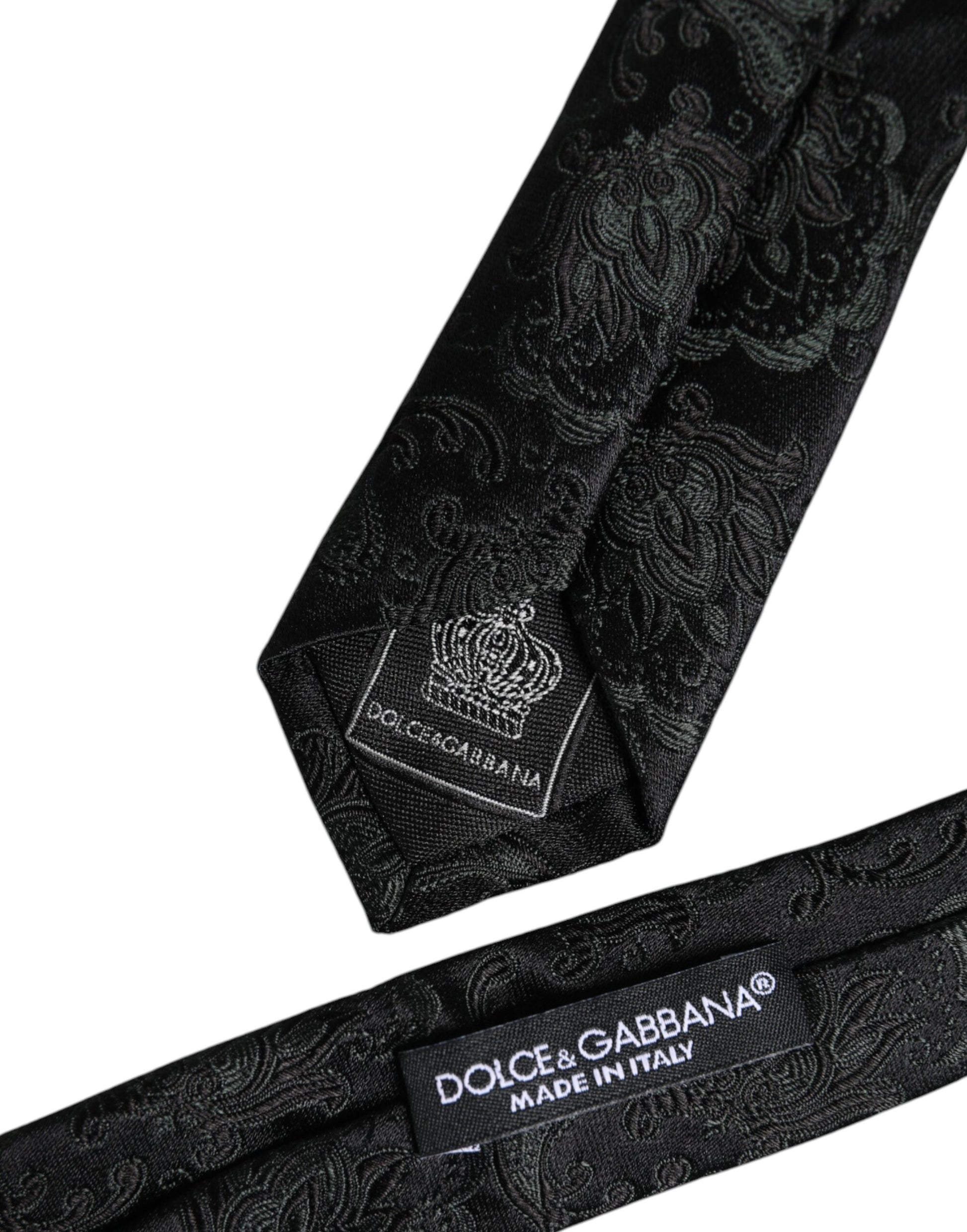 Dolce & Gabbana Dark Green Floral Silk Adjustable Necktie Tie Dolce & Gabbana