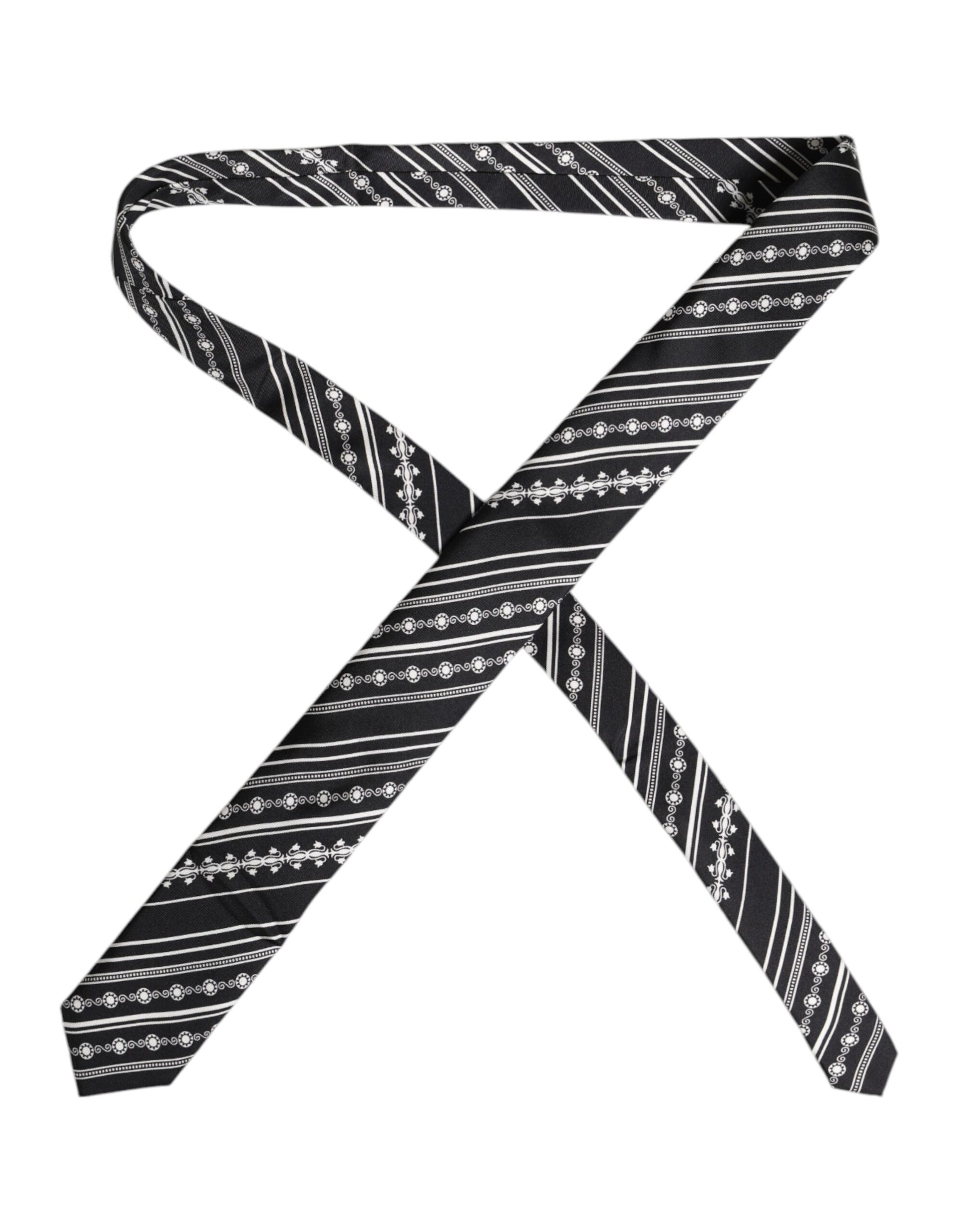Dolce & Gabbana Black White Stripes Silk Adjustable Necktie Tie Dolce & Gabbana