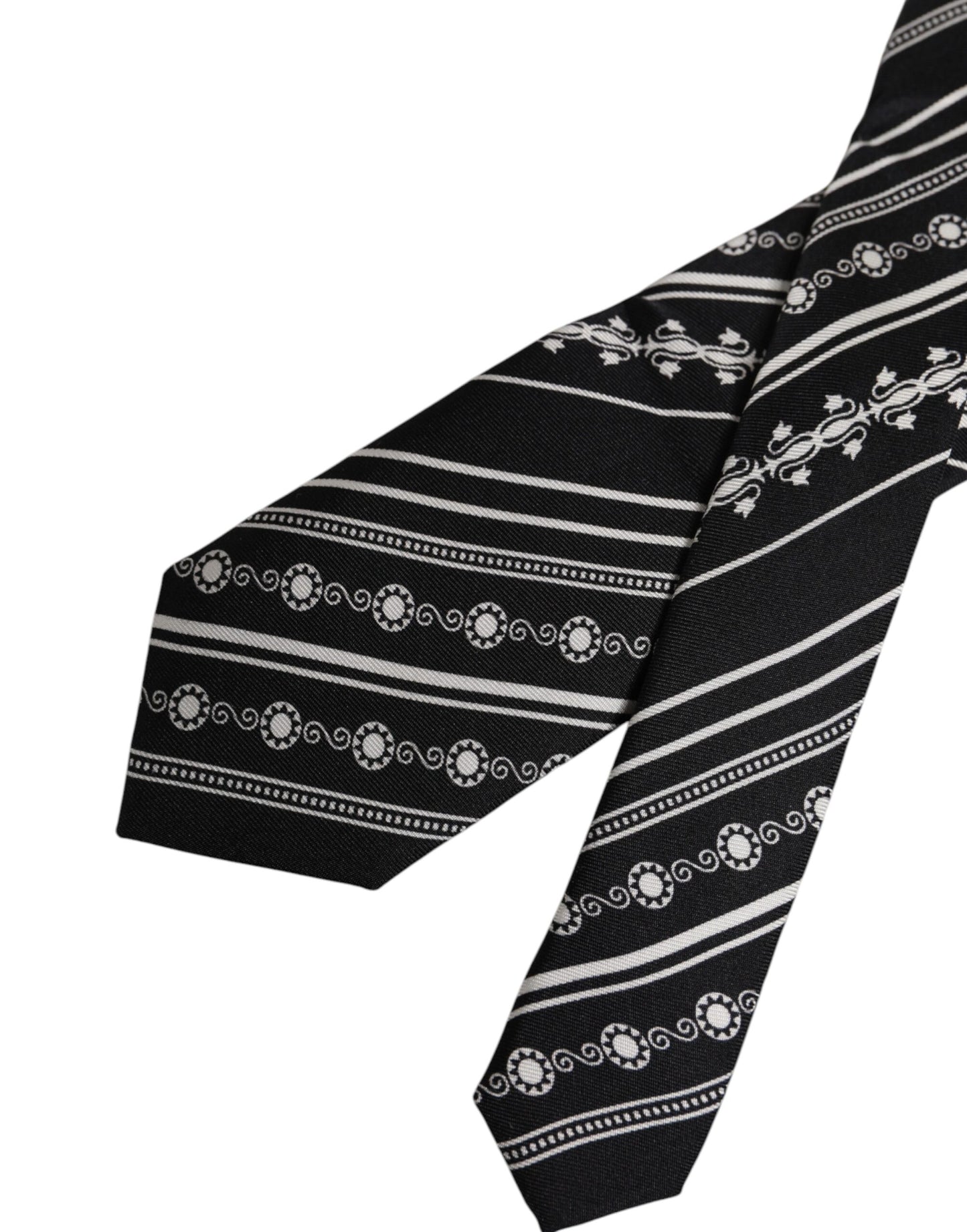 Dolce & Gabbana Black White Stripes Silk Adjustable Necktie Tie Dolce & Gabbana