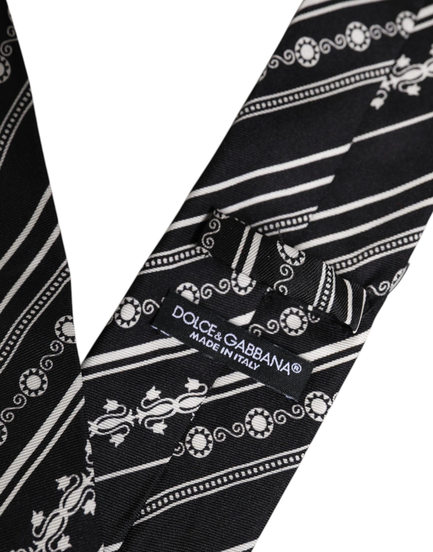 Dolce & Gabbana Black White Stripes Silk Adjustable Necktie Tie Dolce & Gabbana