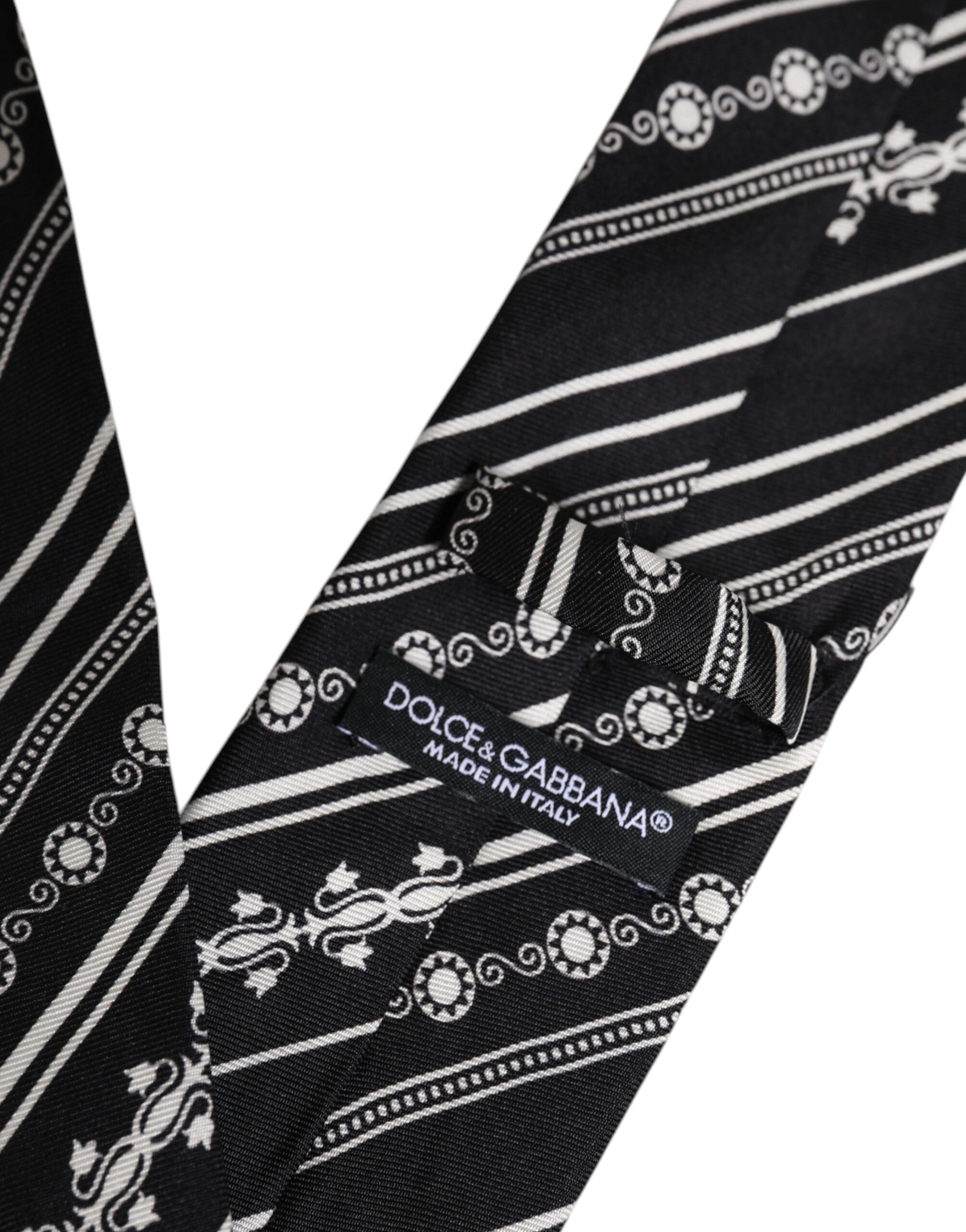 Dolce & Gabbana Black White Stripes Silk Adjustable Necktie Tie Dolce & Gabbana