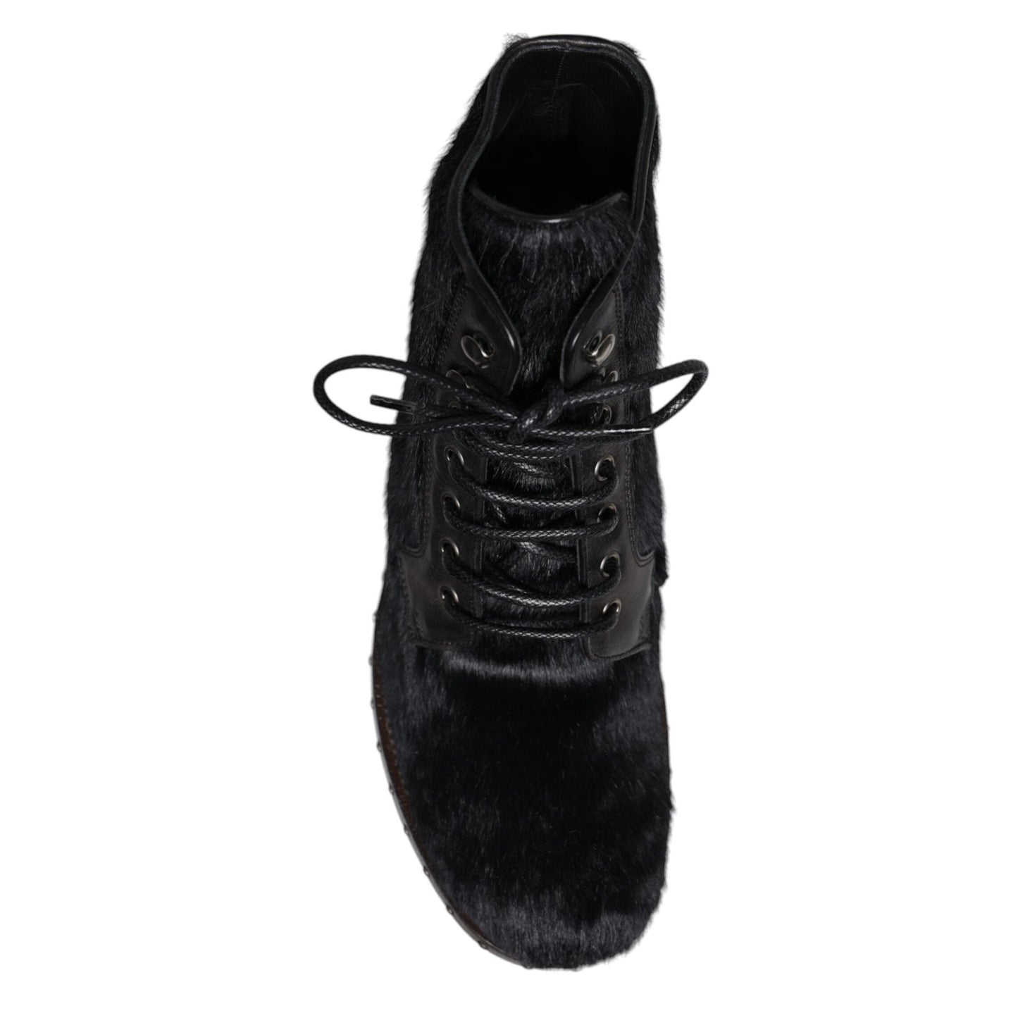 Dolce & Gabbana Black Pony Style Leather Mid Calf Boots Shoes