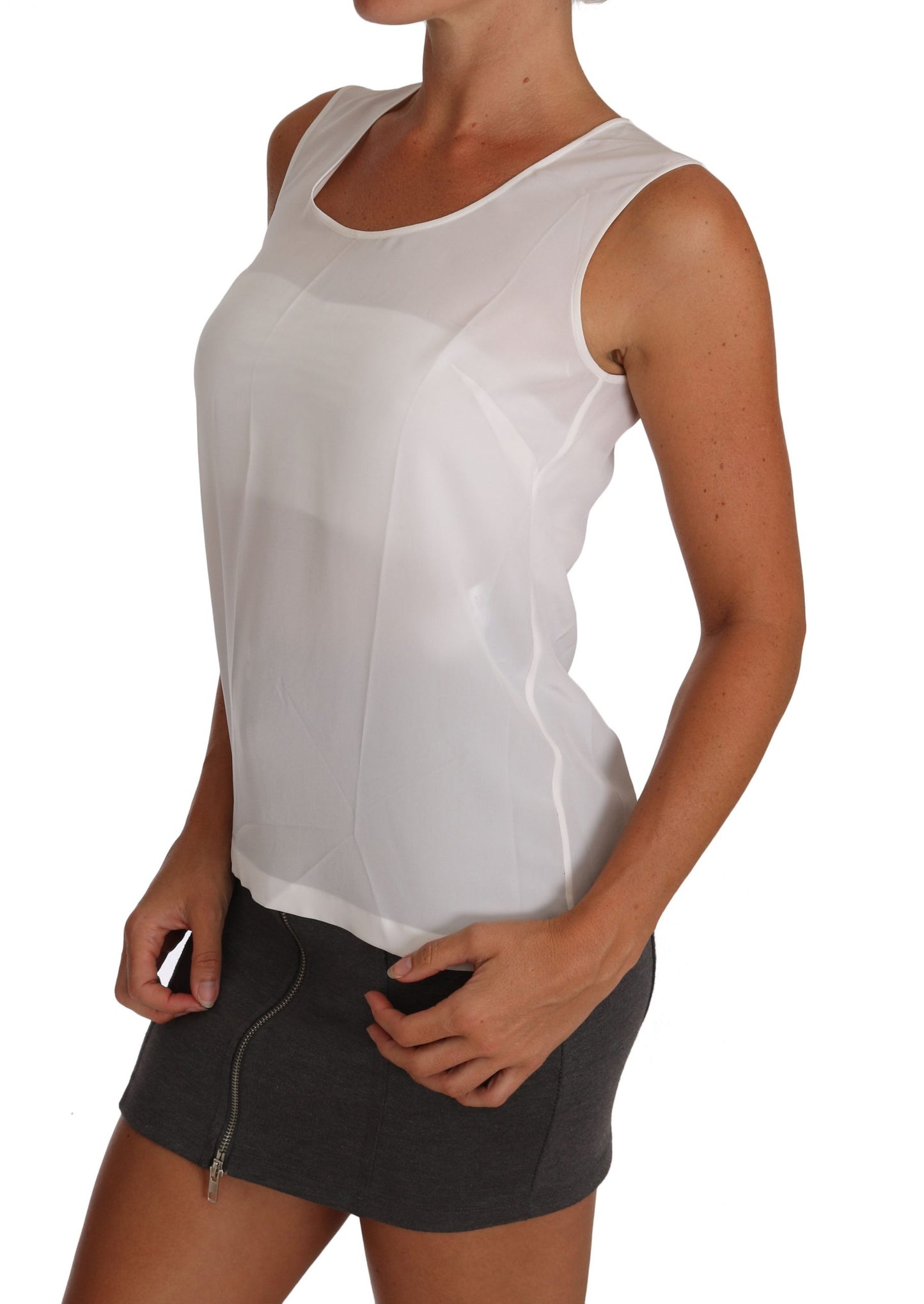 Dolce & Gabbana White Silk A-line Sleeveless Blouse T-Shirt Top Dolce & Gabbana