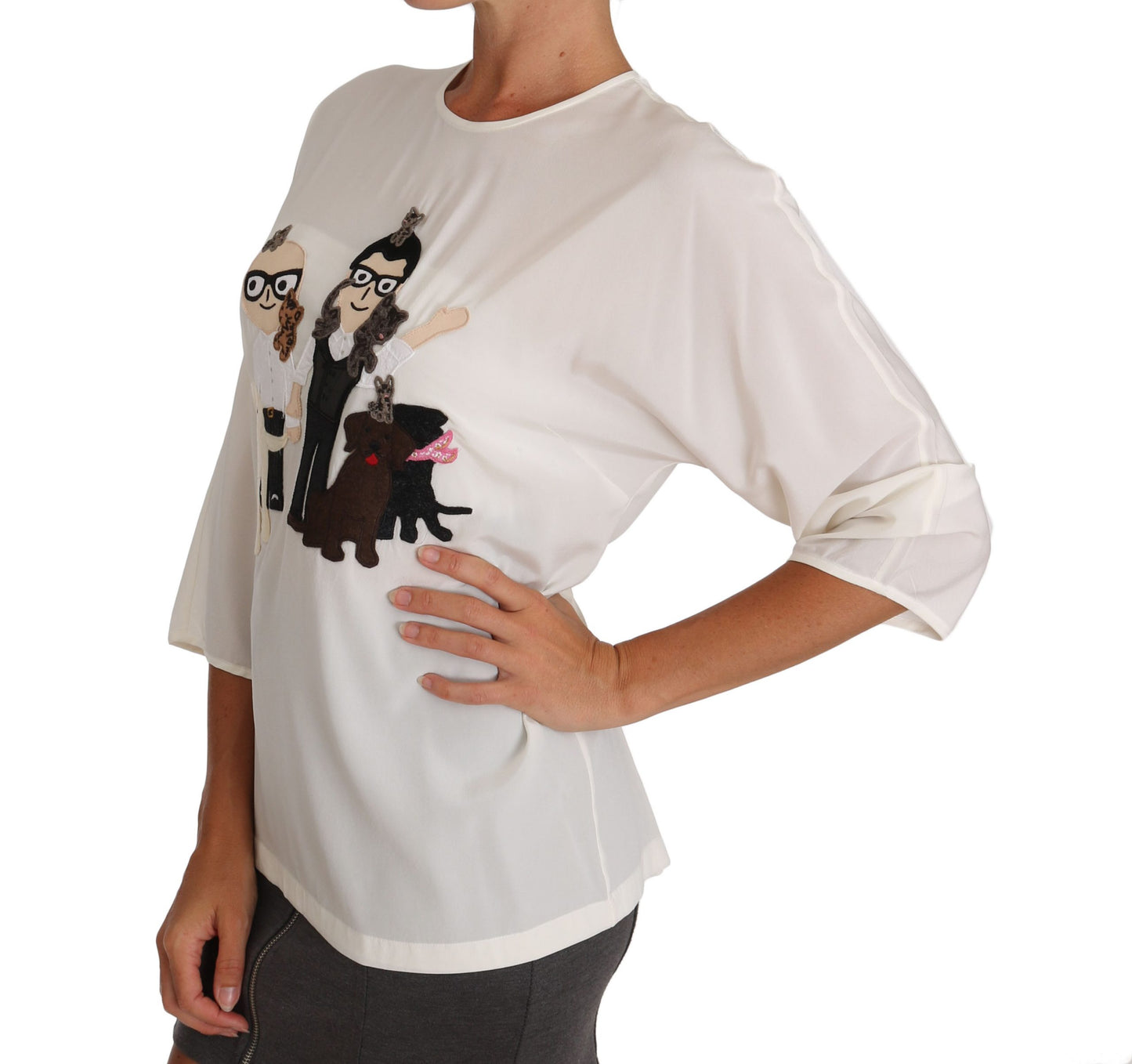 Dolce & Gabbana White Silk #dgfamily Blouse T-shirt Dolce & Gabbana