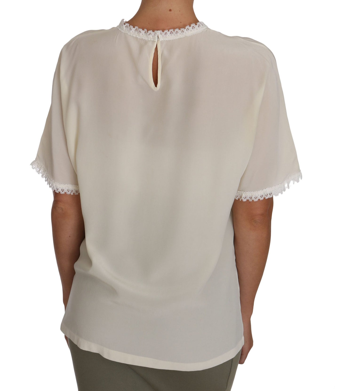 Dolce & Gabbana White Cream Silk Lace Top Blouse T-Shirt Dolce & Gabbana