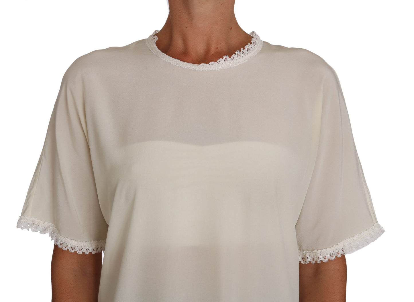 Dolce & Gabbana White Cream Silk Lace Top Blouse T-Shirt Dolce & Gabbana