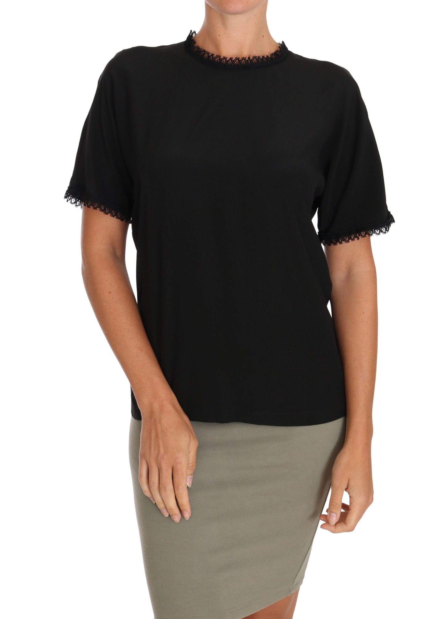 Dolce & Gabbana Black Silk Lace Top Blouse T-Shirt Dolce & Gabbana