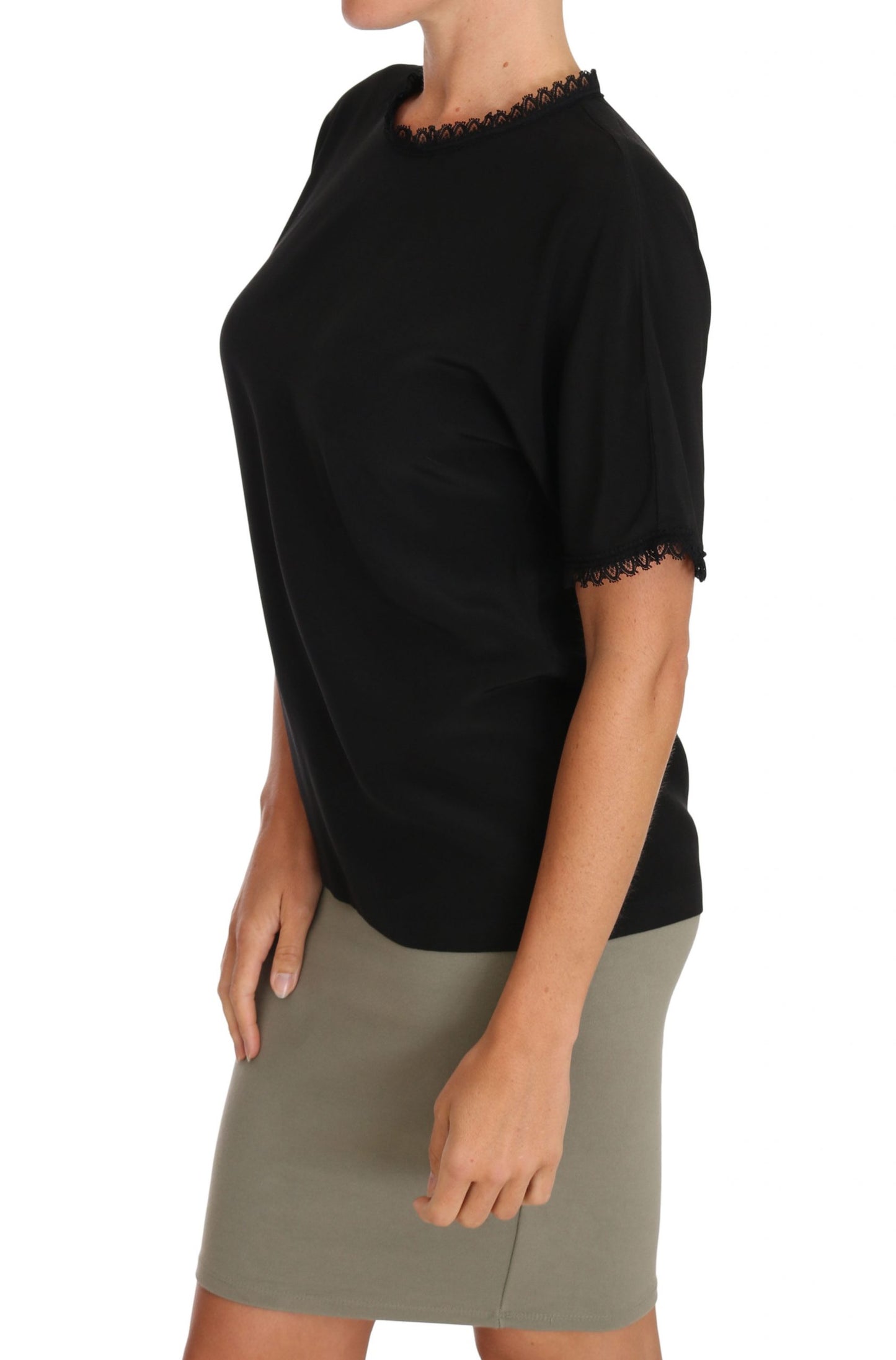 Dolce & Gabbana Black Silk Lace Top Blouse T-Shirt Dolce & Gabbana