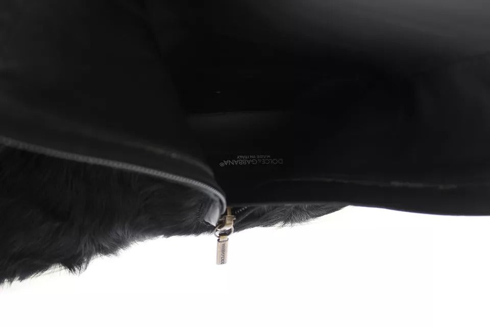 Dolce & Gabbana Black Xiangao Lamb Fur Leather Boots Shoes Dolce & Gabbana