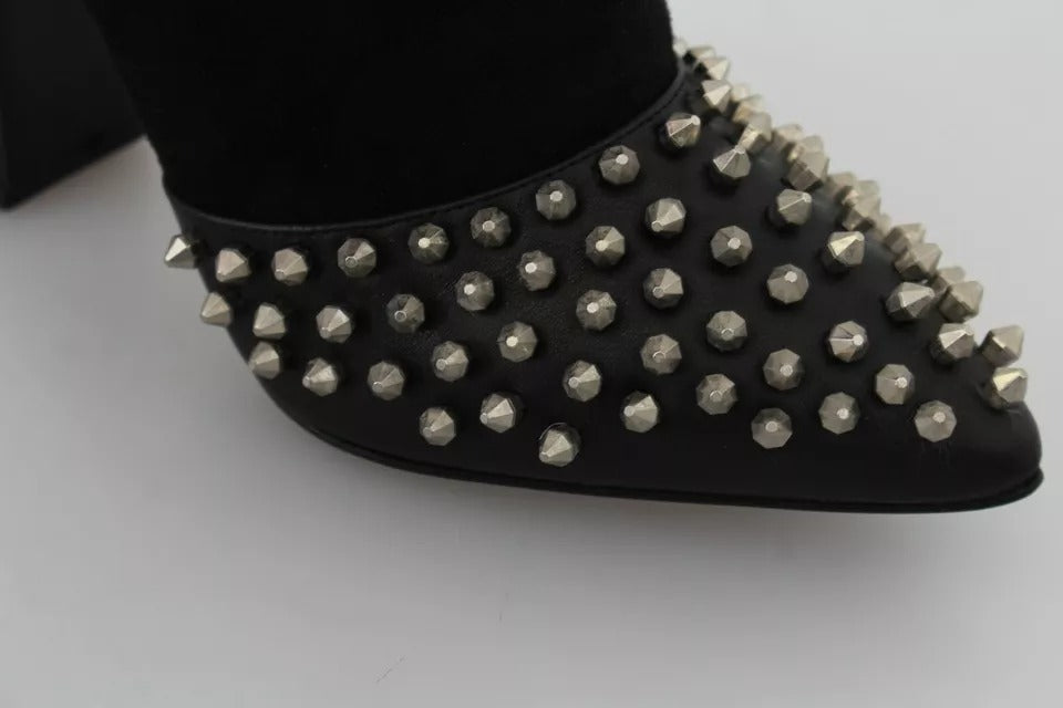 Philipp Plein Black Suede Studded Heels Ankle Boots Shoes Philipp Plein