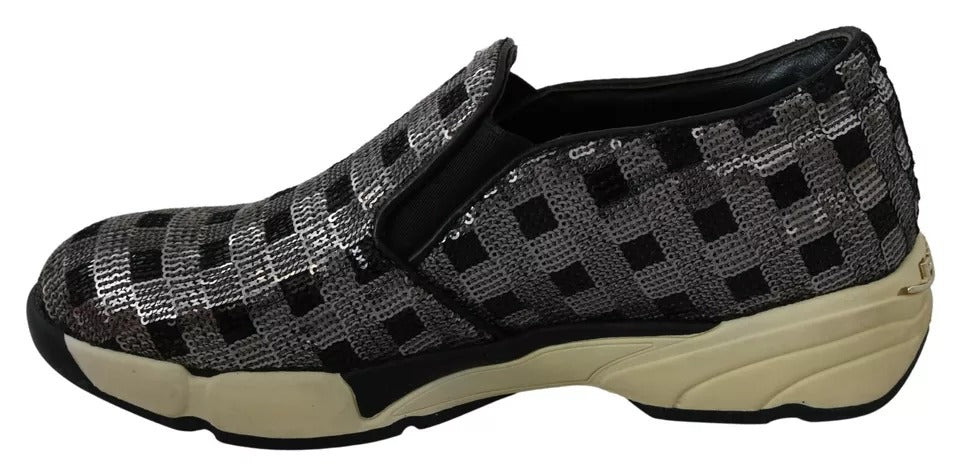 PINKO Silver Black Slip-on Sequence Design Sneakers Shoes PINKO