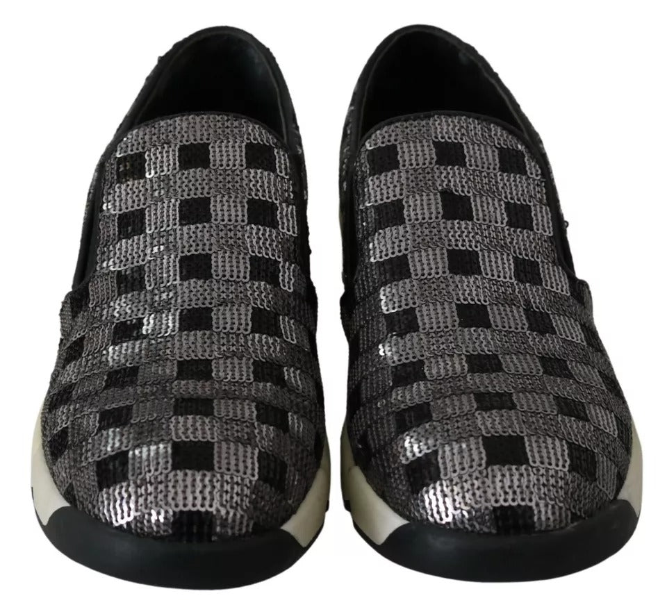 PINKO Silver Black Slip-on Sequence Design Sneakers Shoes PINKO