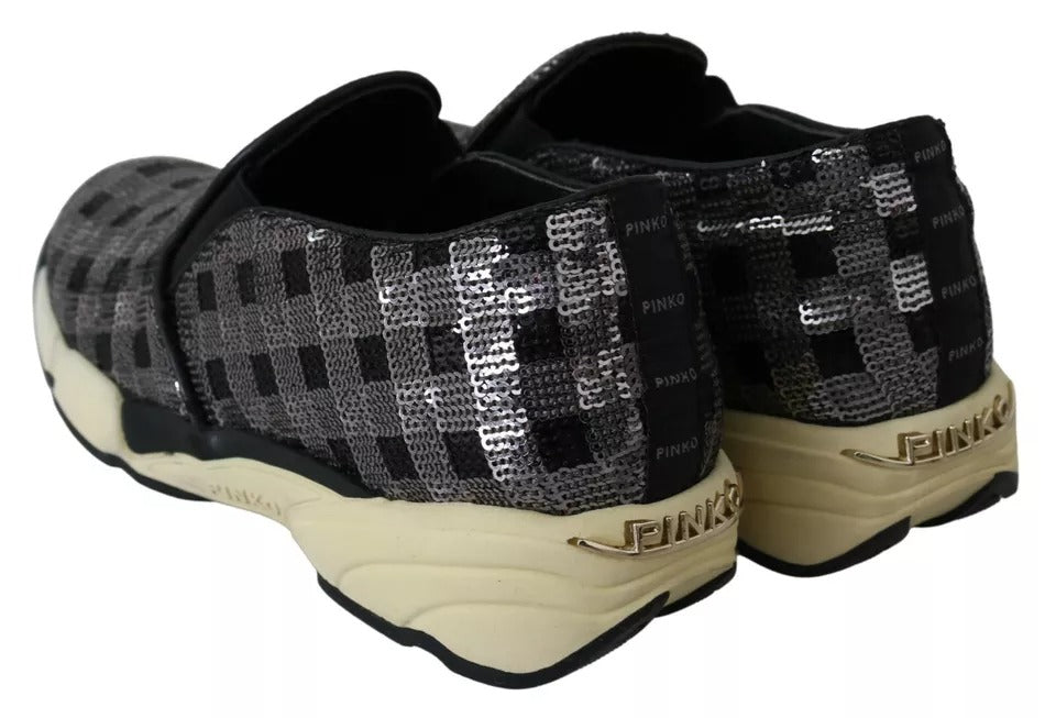 PINKO Silver Black Slip-on Sequence Design Sneakers Shoes PINKO