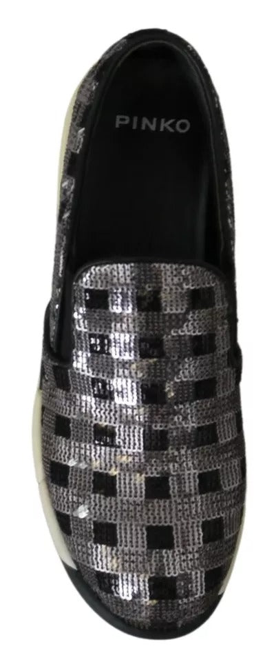 PINKO Silver Black Slip-on Sequence Design Sneakers Shoes PINKO