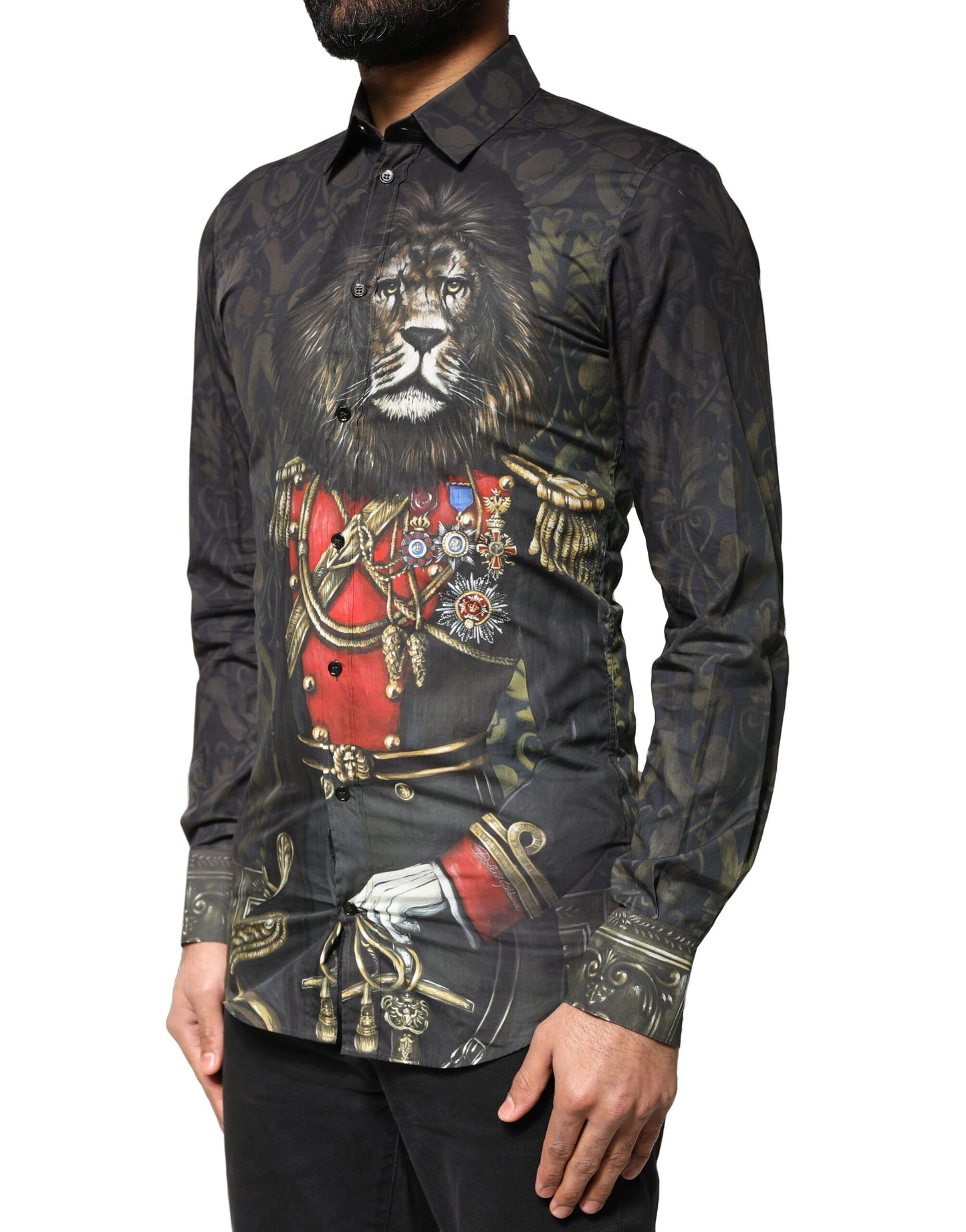 Dolce & Gabbana Black Royal Pet Portrait GOLD Dress Shirt Dolce & Gabbana