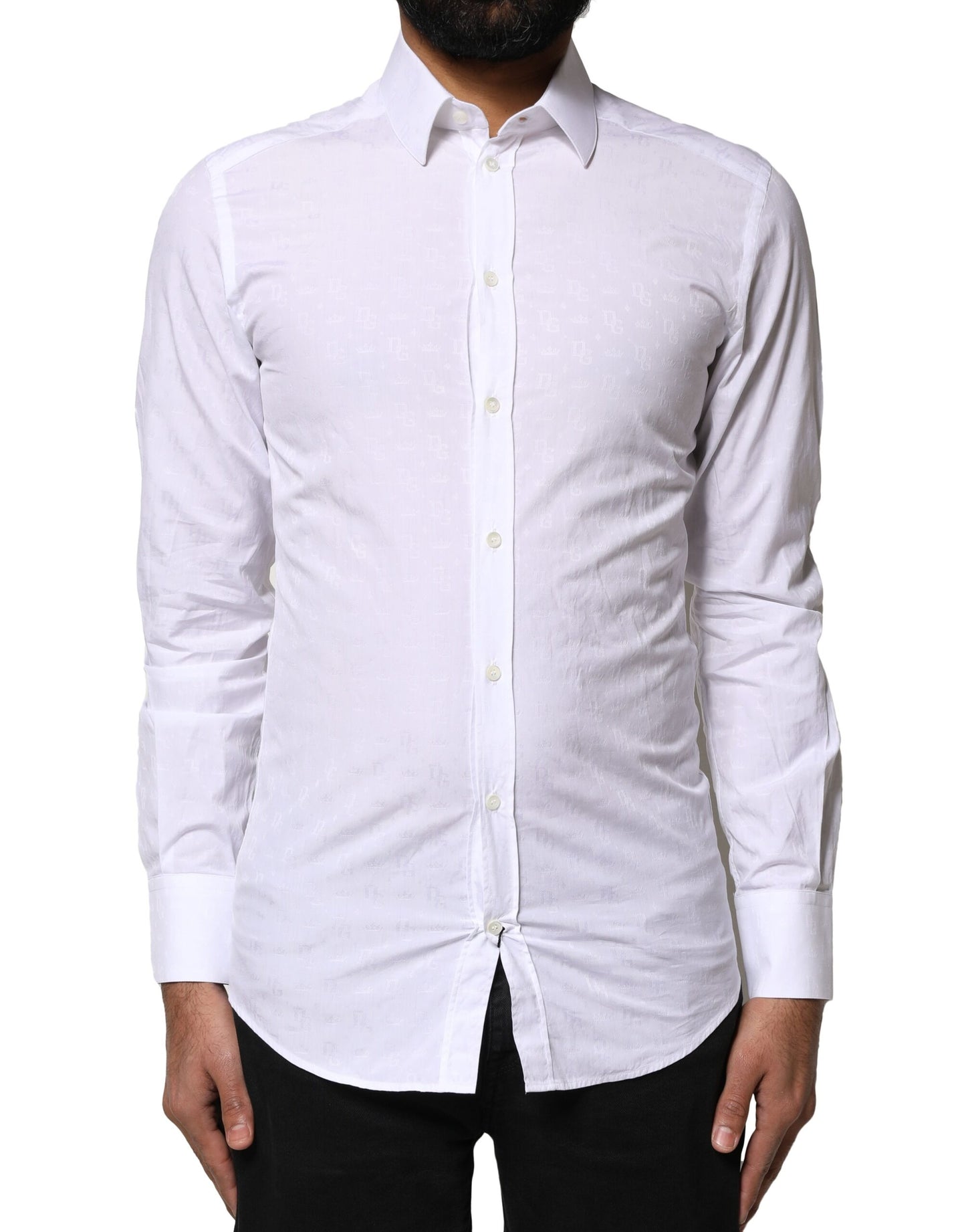 Dolce & Gabbana White GOLD Cotton Long Sleeves Dress Shirt Dolce & Gabbana