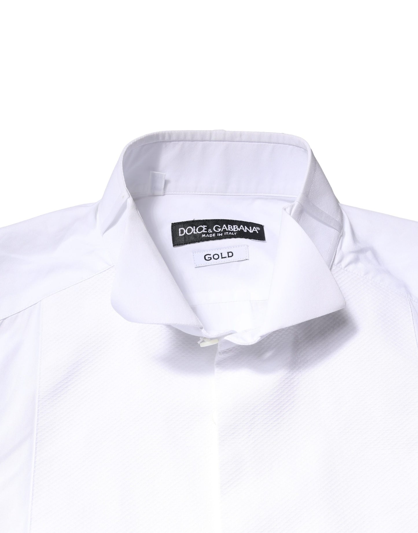 Dolce & Gabbana White GOLD Cotton Poplin Bib Formal Men Dress Shirt Dolce & Gabbana