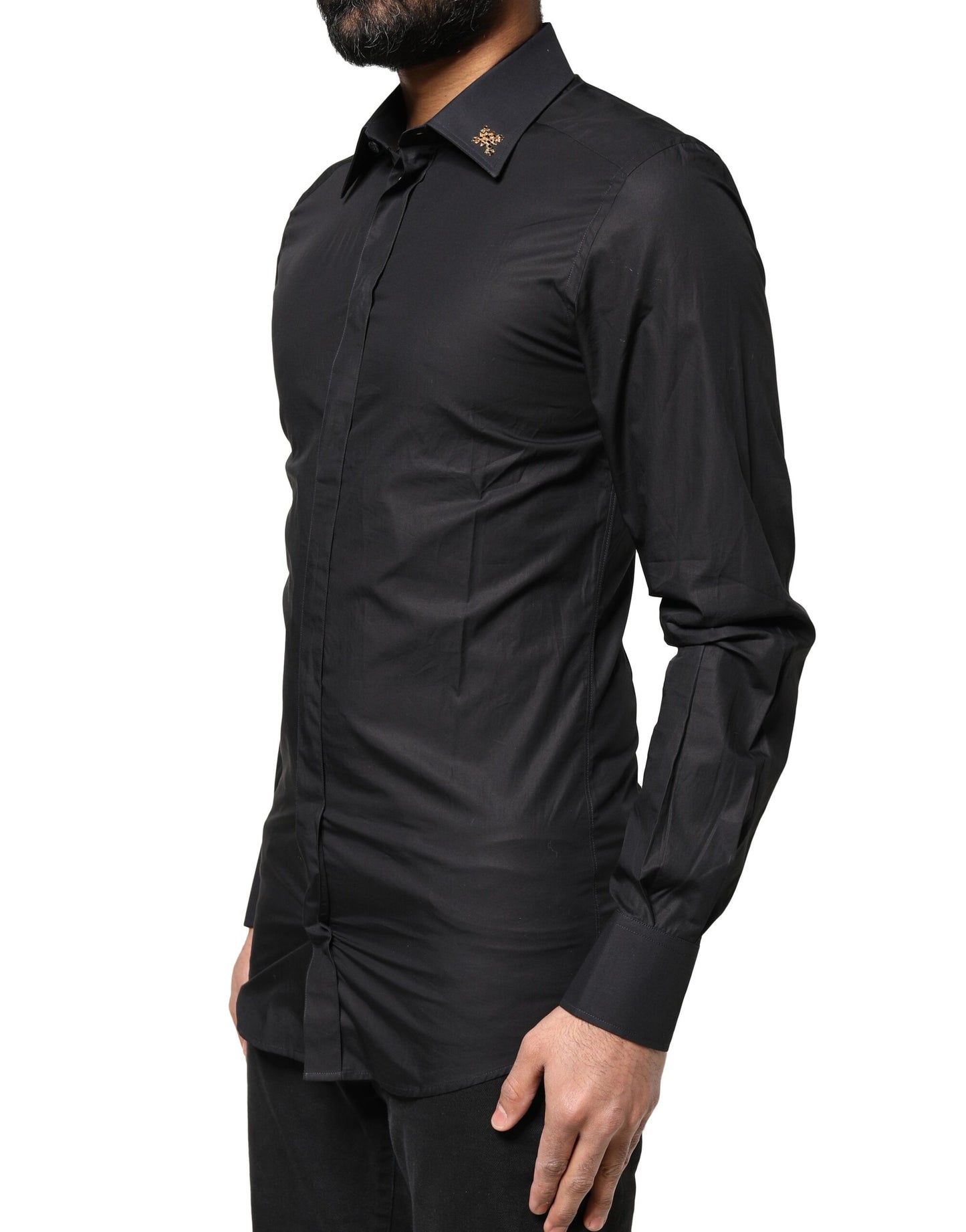 Dolce & Gabbana Black GOLD Cross Embellished Men Dress Shirt Dolce & Gabbana