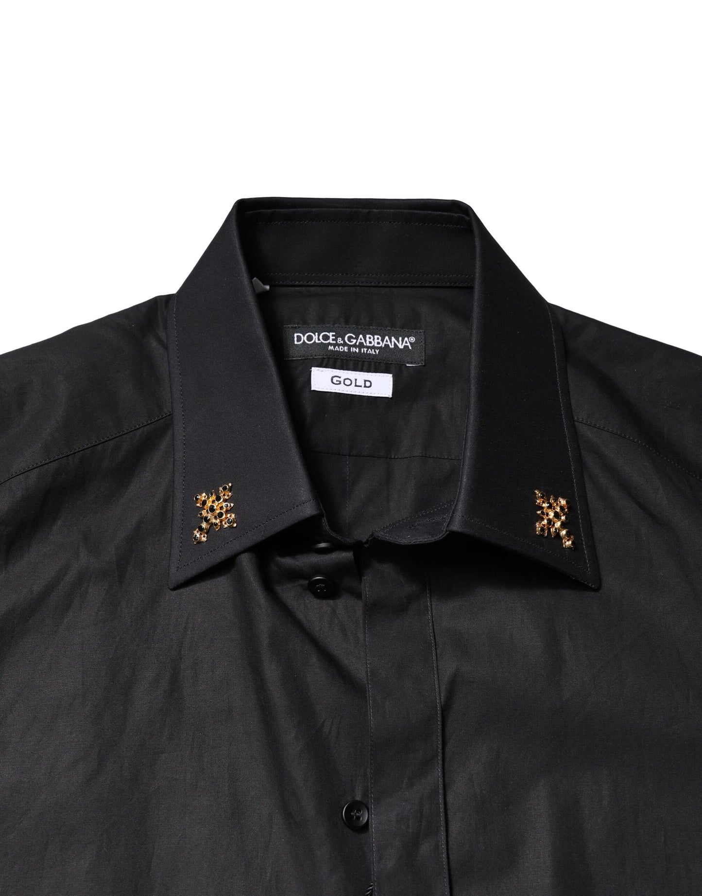 Dolce & Gabbana Black GOLD Cross Embellished Men Dress Shirt Dolce & Gabbana