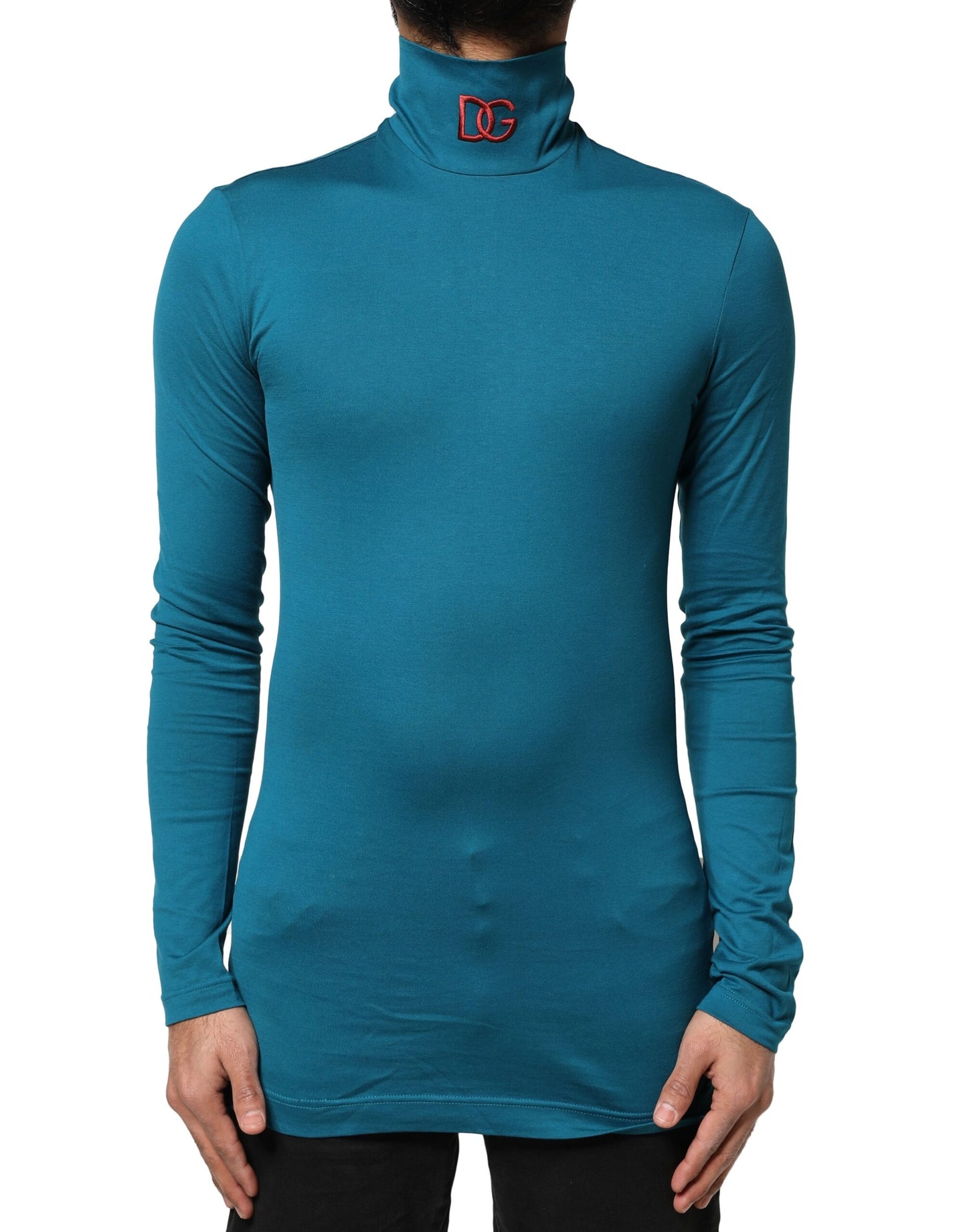 Dolce & Gabbana Blue Cotton Turtleneck Long Sleeves Sweater Dolce & Gabbana