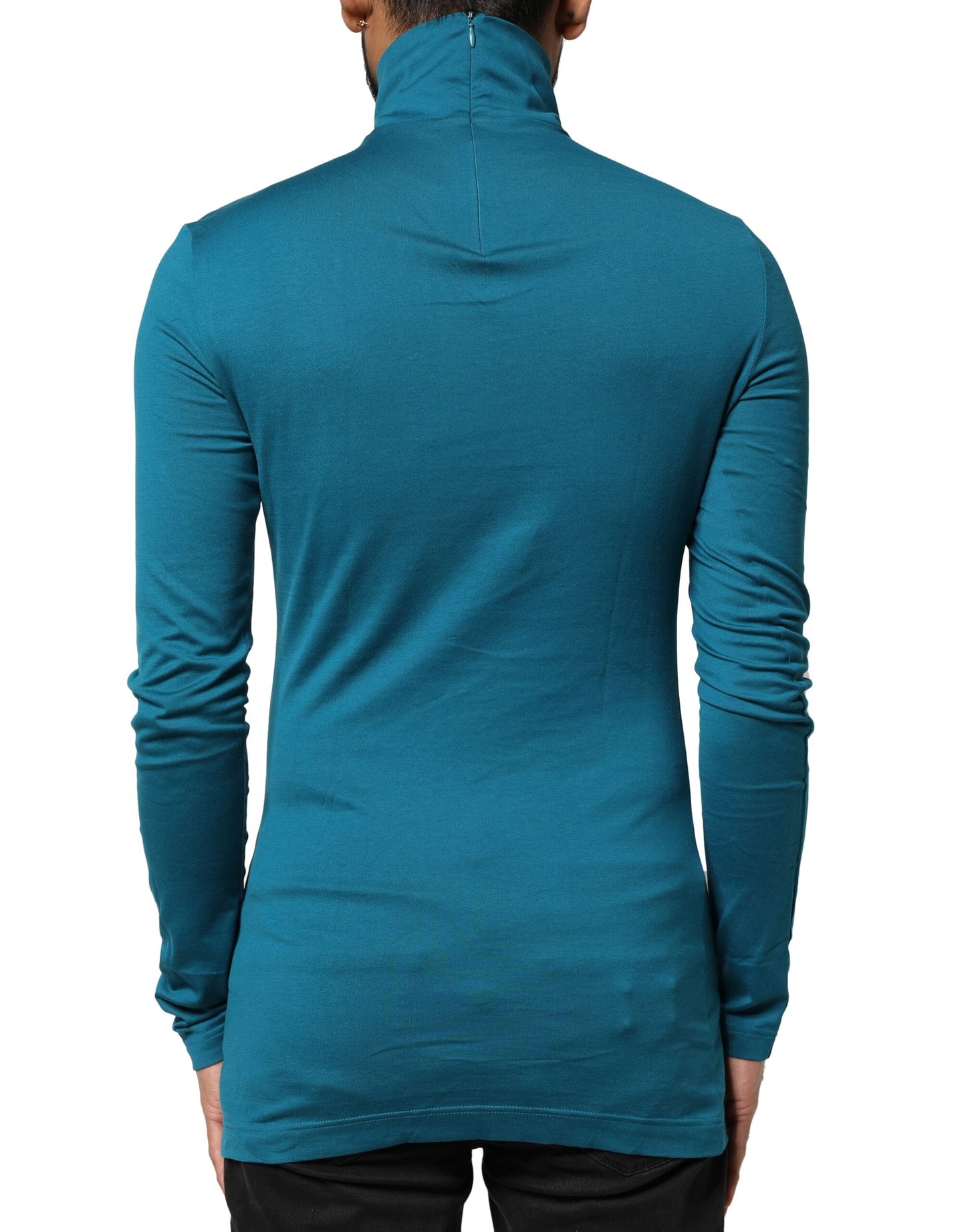 Dolce & Gabbana Blue Cotton Turtleneck Long Sleeves Sweater Dolce & Gabbana