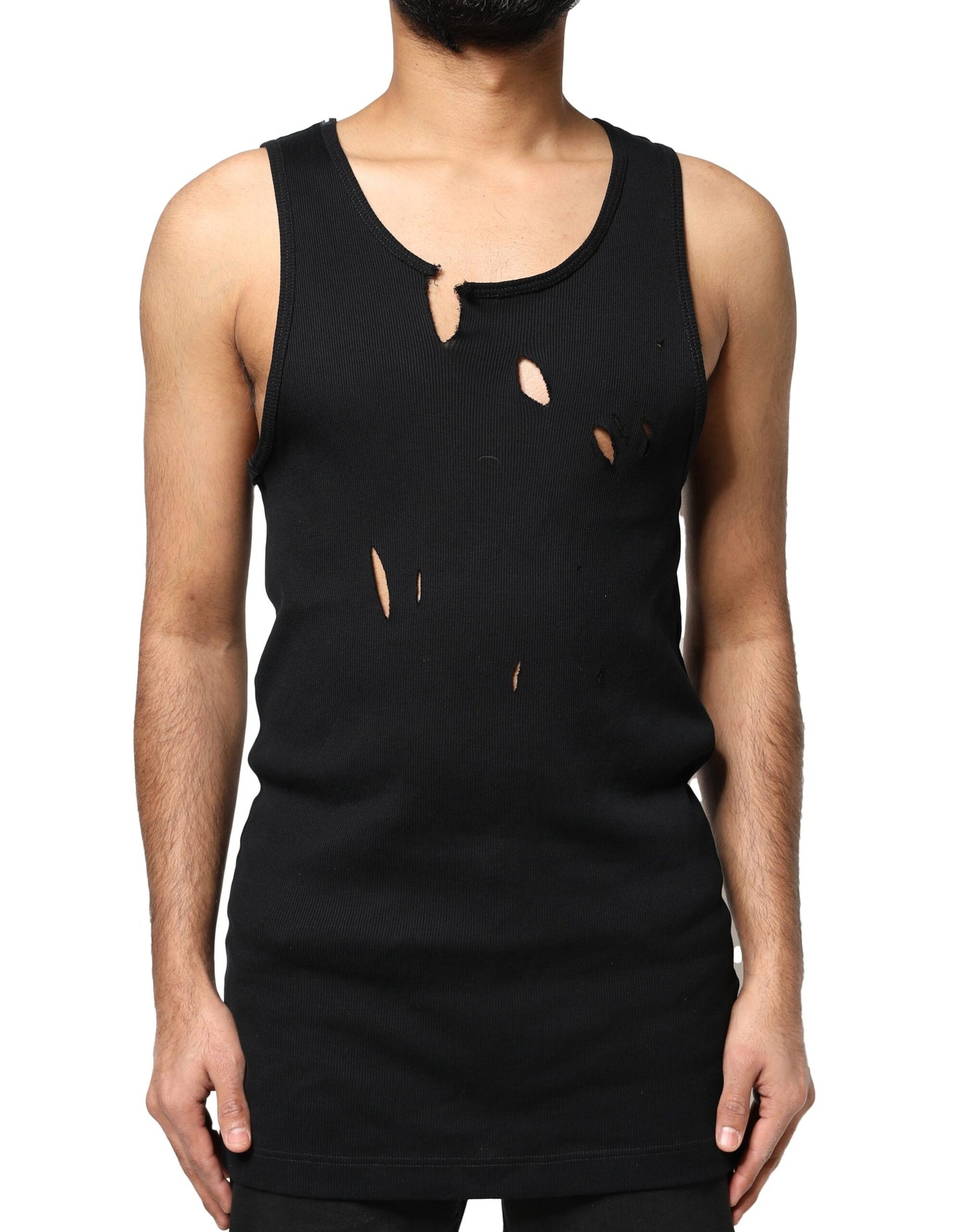Dolce & Gabbana Black Cotton Rip Style Sleeveless Men Tank T-shirt Dolce & Gabbana