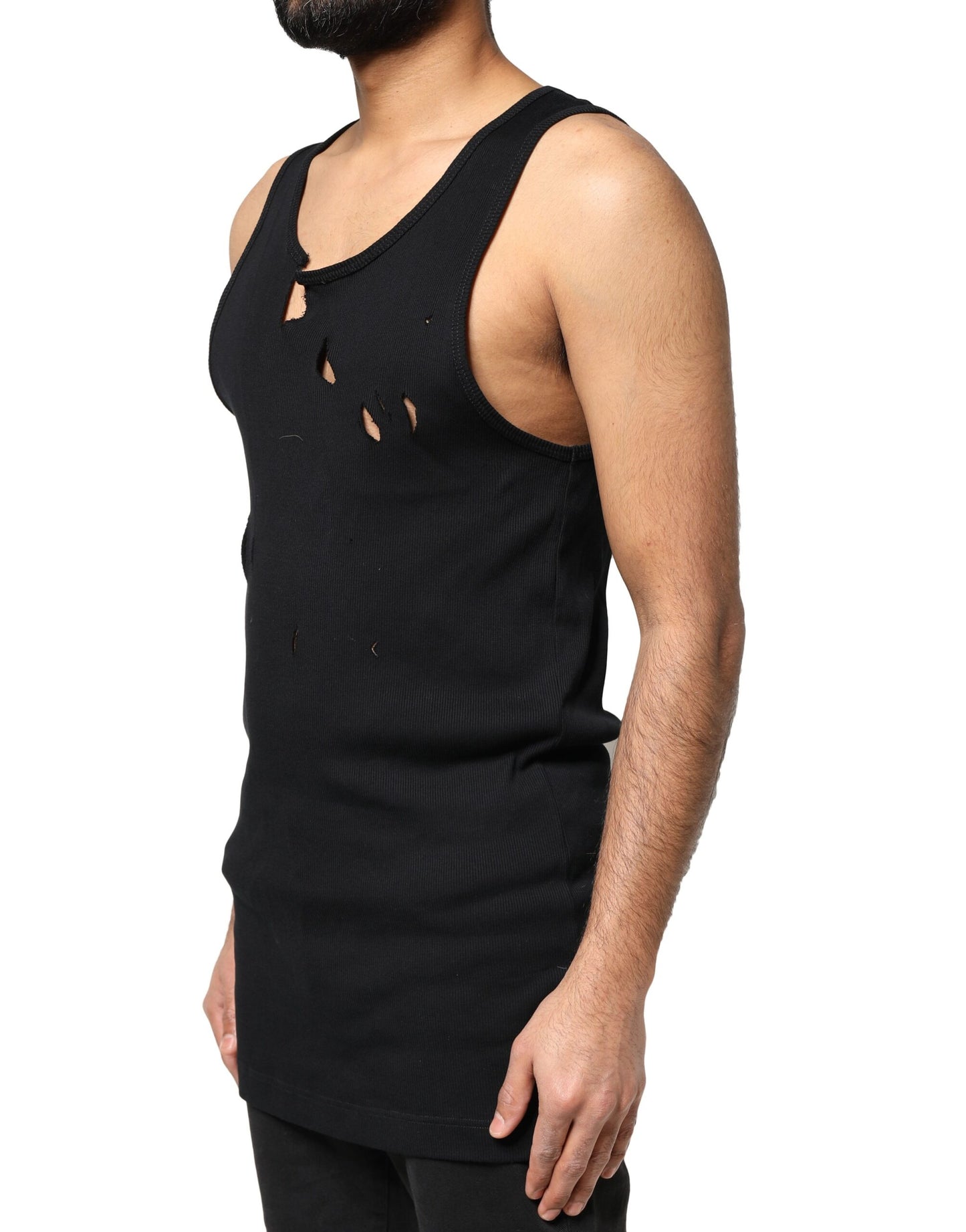 Dolce & Gabbana Black Cotton Rip Style Sleeveless Men Tank T-shirt Dolce & Gabbana