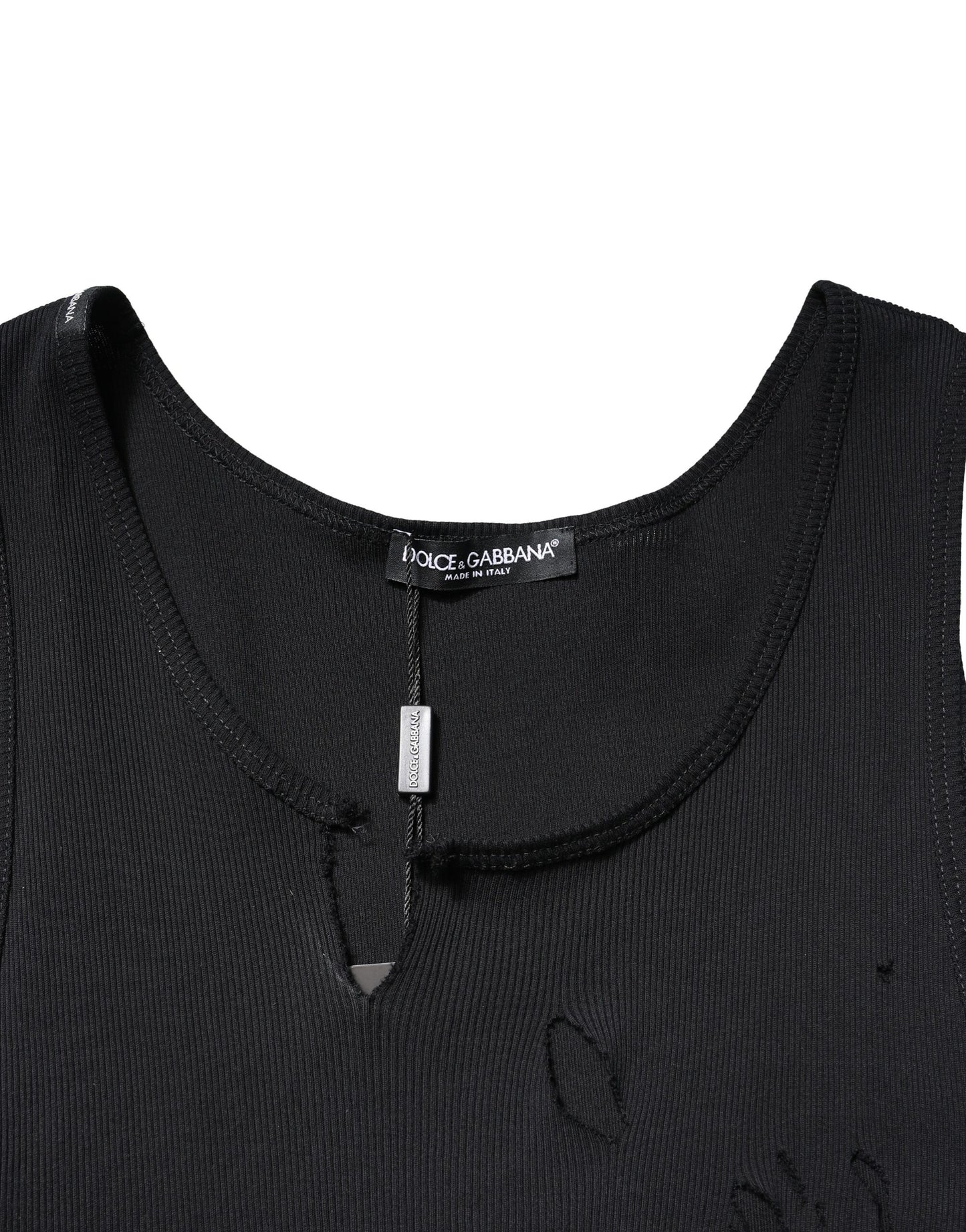Dolce & Gabbana Black Cotton Rip Style Sleeveless Men Tank T-shirt Dolce & Gabbana
