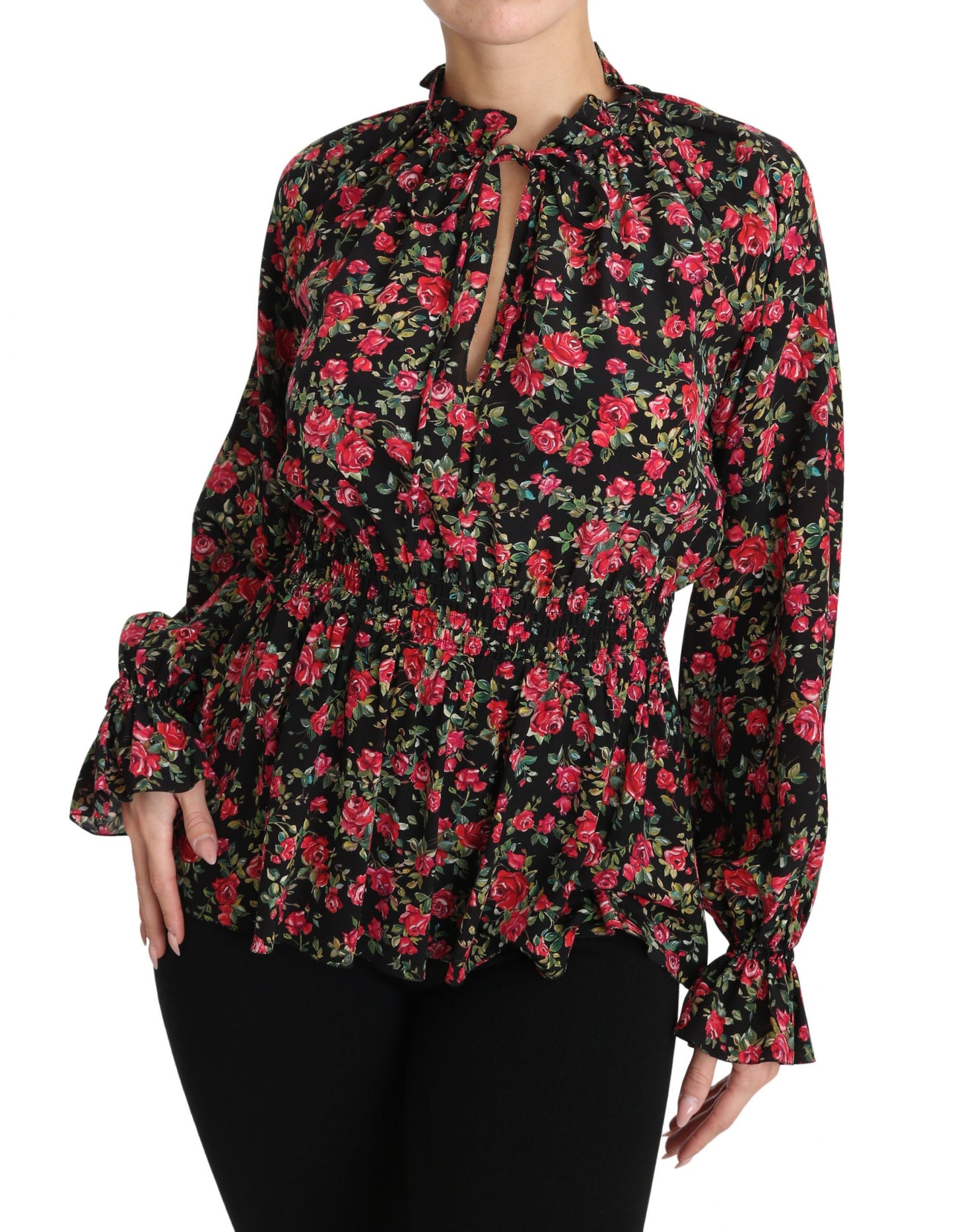 Dolce & Gabbana Black Rose Print Floral Shirt Top Blouse Dolce & Gabbana