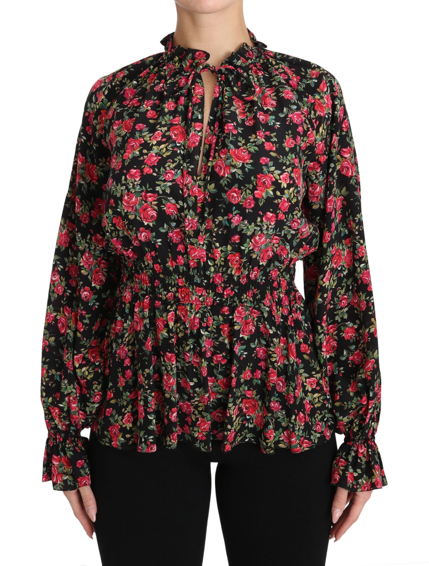 Dolce & Gabbana Black Rose Print Floral Shirt Top Blouse Dolce & Gabbana