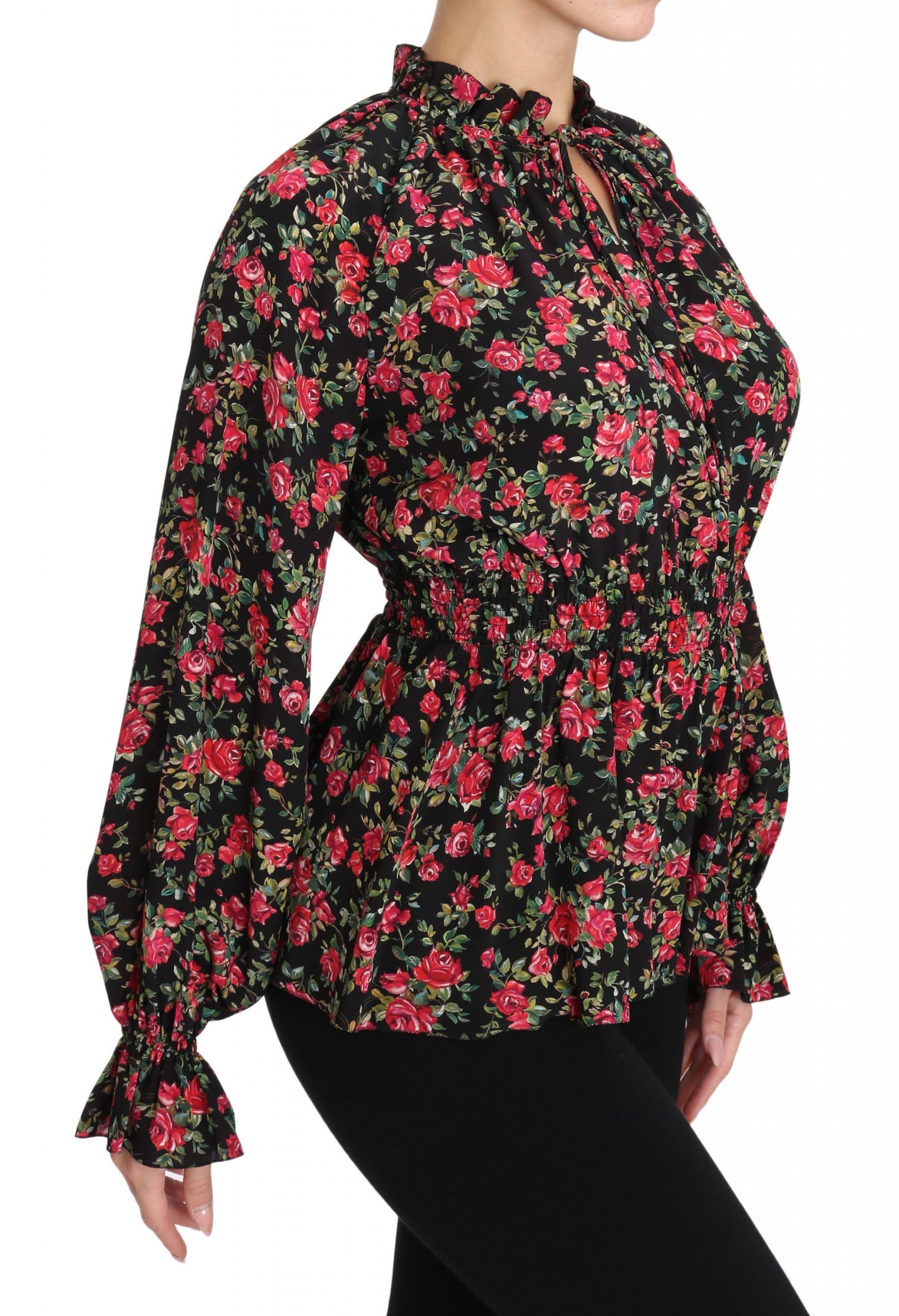 Dolce & Gabbana Black Rose Print Floral Shirt Top Blouse Dolce & Gabbana