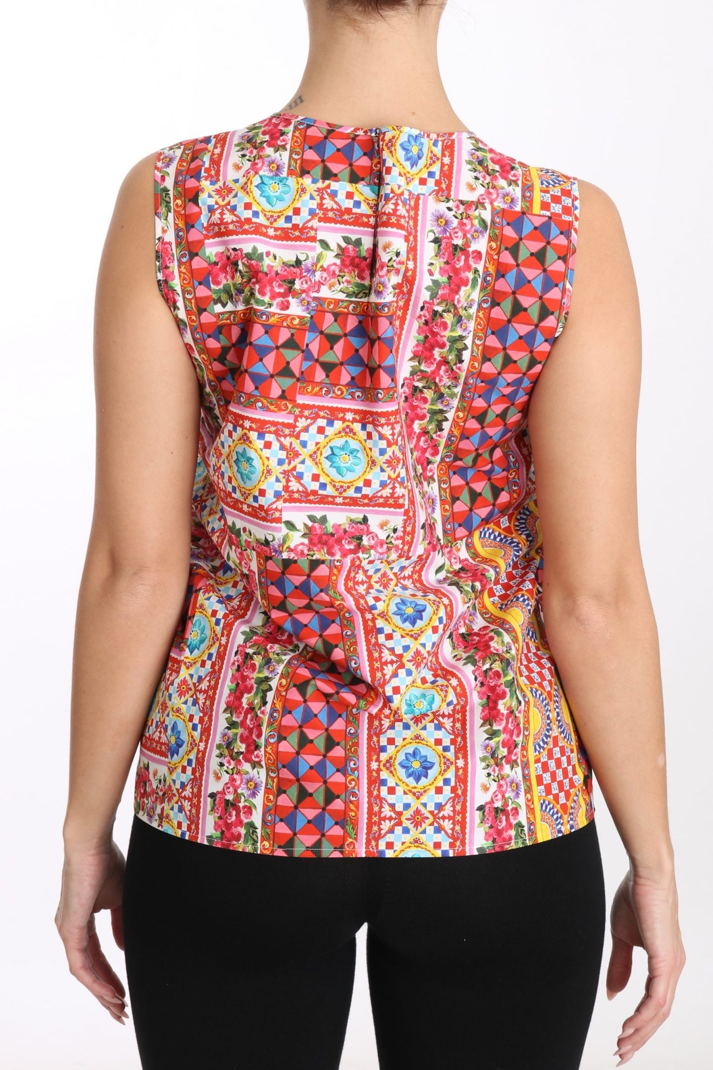Dolce & Gabbana Carretto Print Pure Cotton Tank Top Floral Blouse Dolce & Gabbana