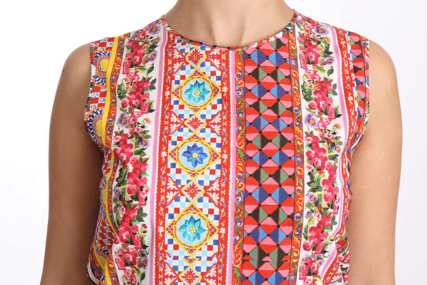 Dolce & Gabbana Carretto Print Pure Cotton Tank Top Floral Blouse Dolce & Gabbana