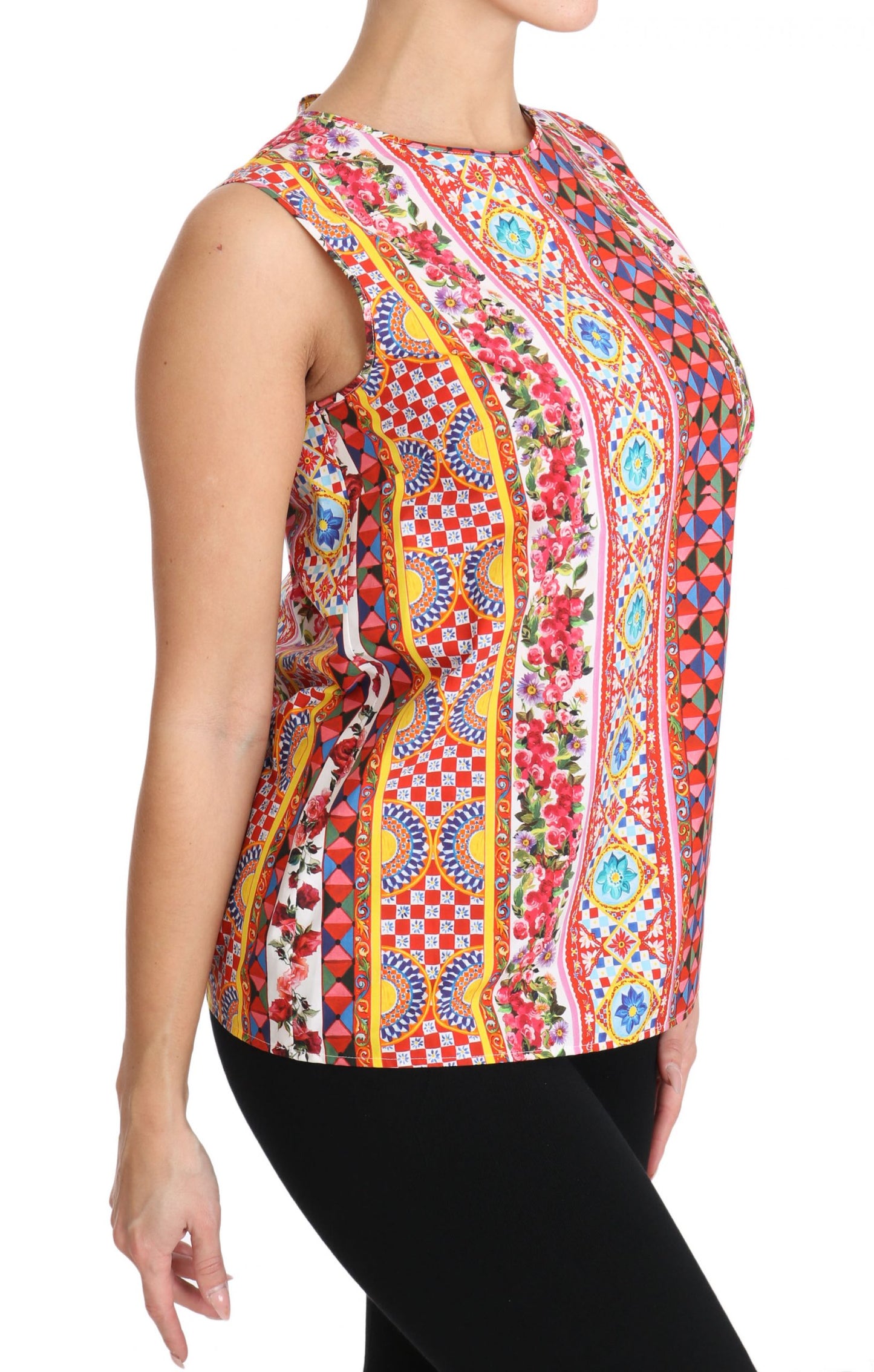 Dolce & Gabbana Carretto Print Pure Cotton Tank Top Floral Blouse Dolce & Gabbana