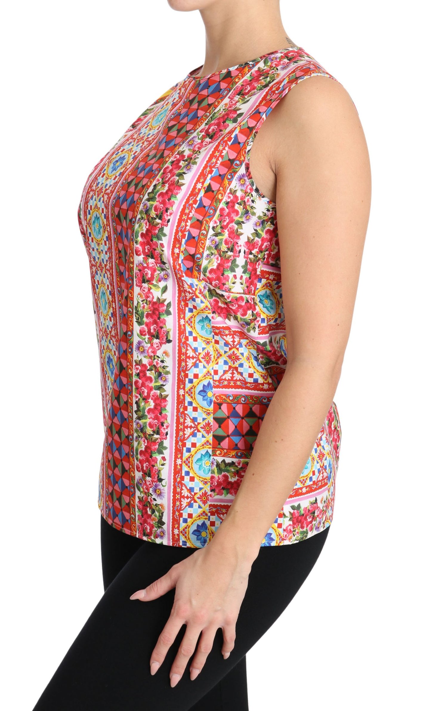 Dolce & Gabbana Carretto Print Pure Cotton Tank Top Floral Blouse Dolce & Gabbana