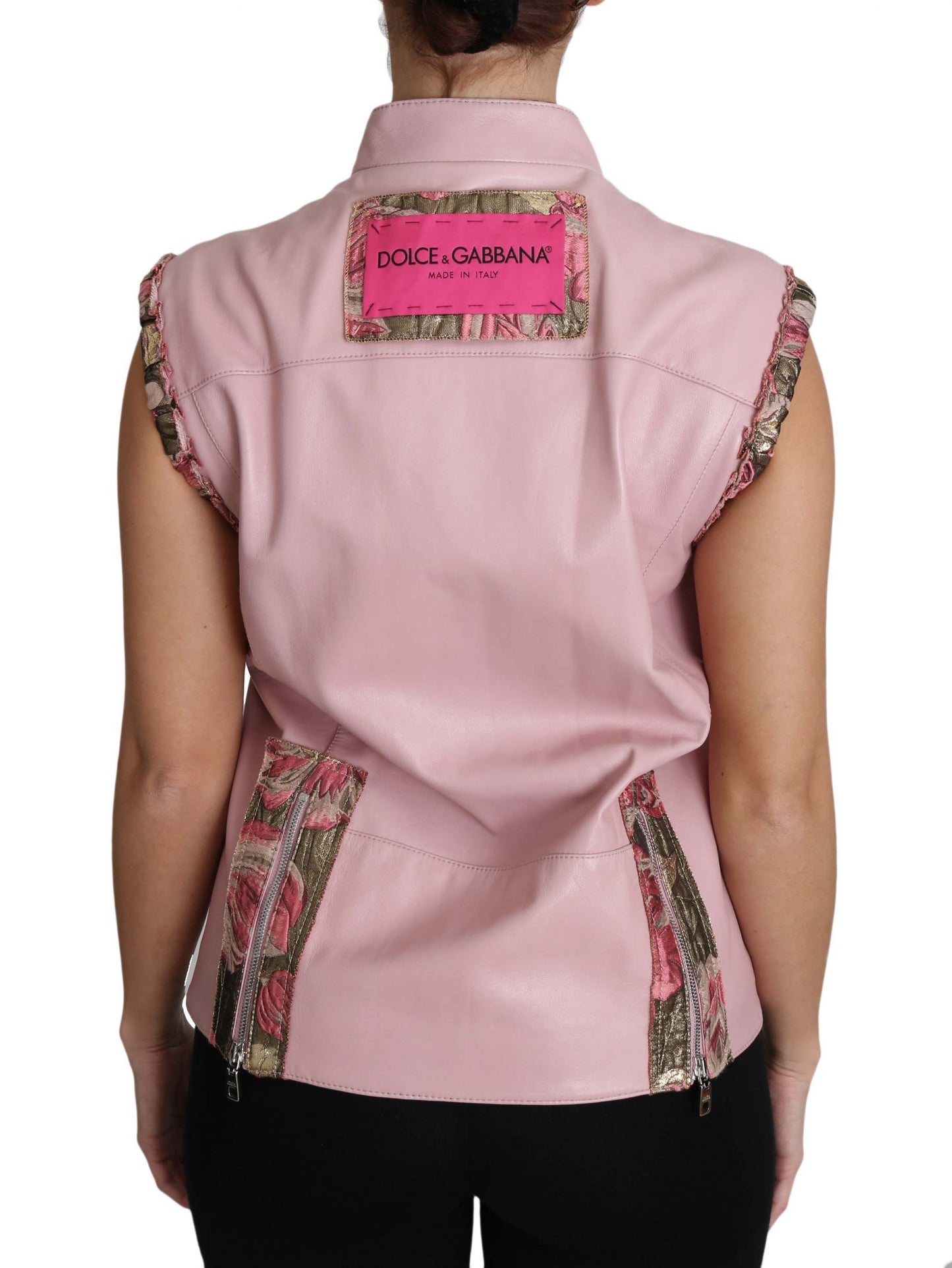 Dolce & Gabbana Pink Zippered Lamb Sleeveless Vest Leather Jacket Dolce & Gabbana