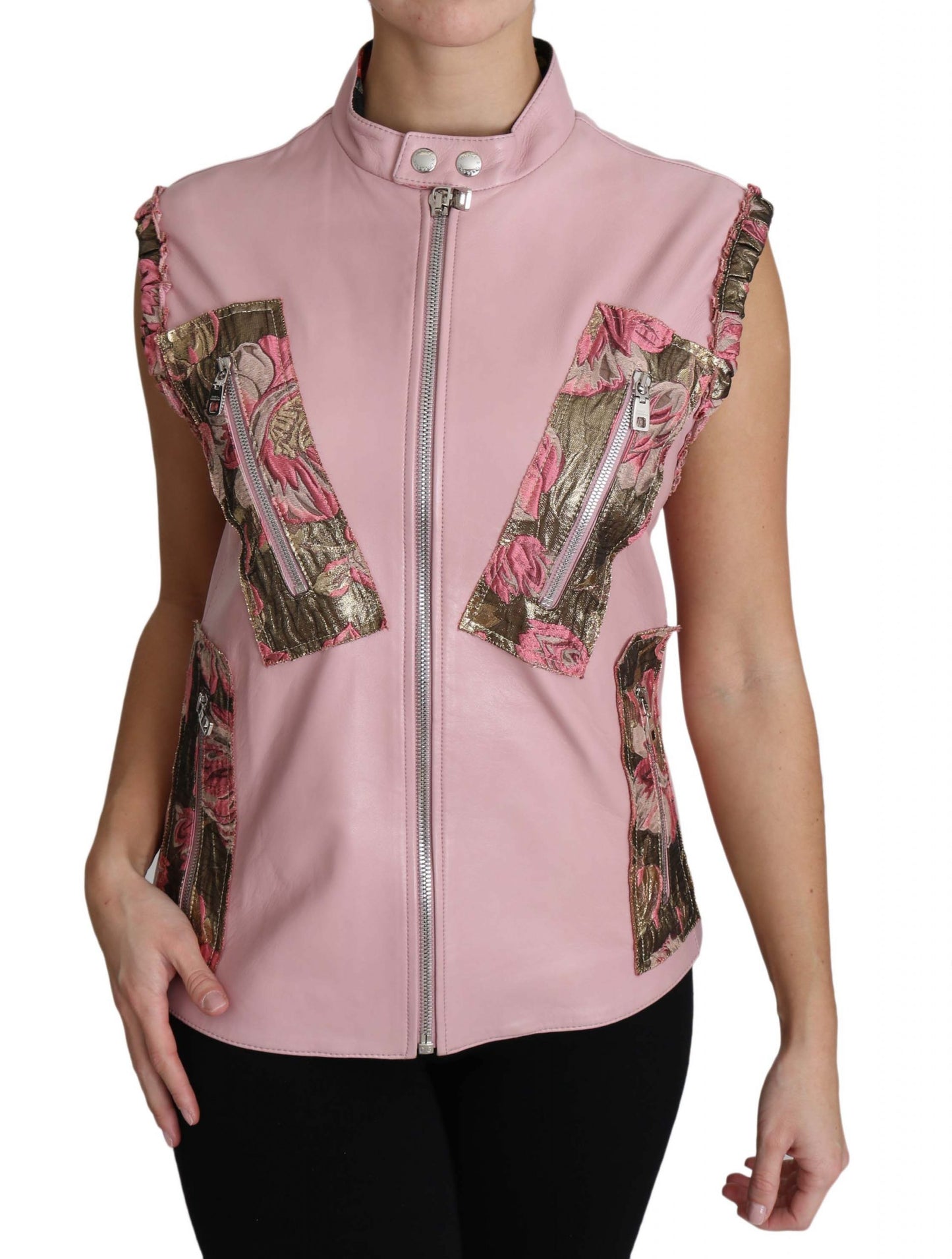 Dolce & Gabbana Pink Zippered Lamb Sleeveless Vest Leather Jacket Dolce & Gabbana