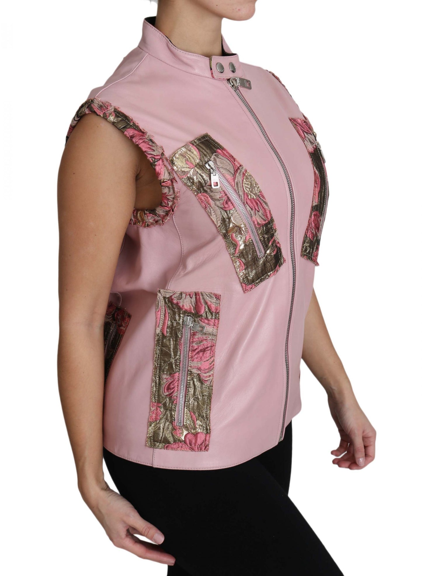 Dolce & Gabbana Pink Zippered Lamb Sleeveless Vest Leather Jacket Dolce & Gabbana