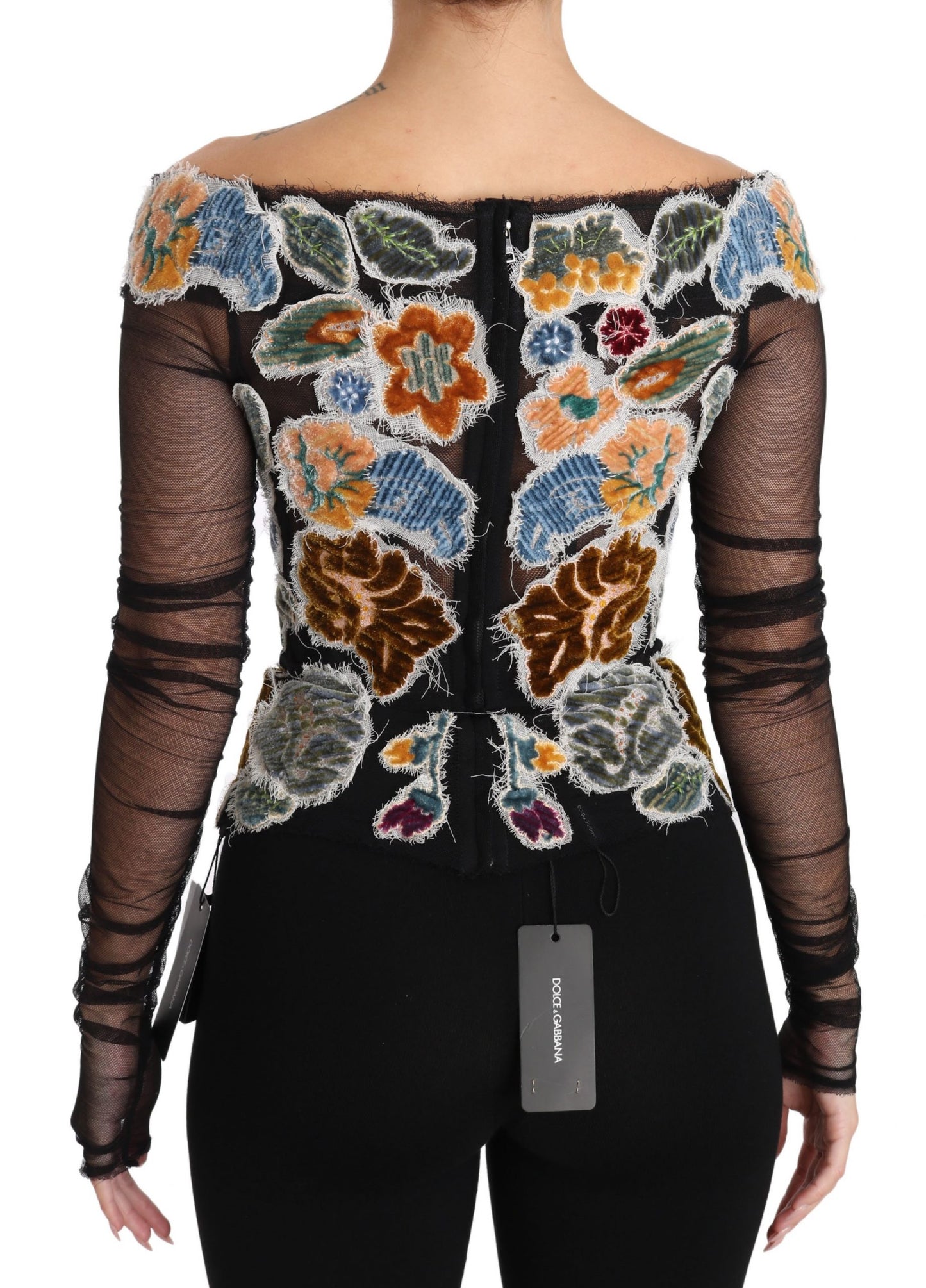 Dolce & Gabbana Black Floral Ricamo Top T-shirt Blouse Dolce & Gabbana