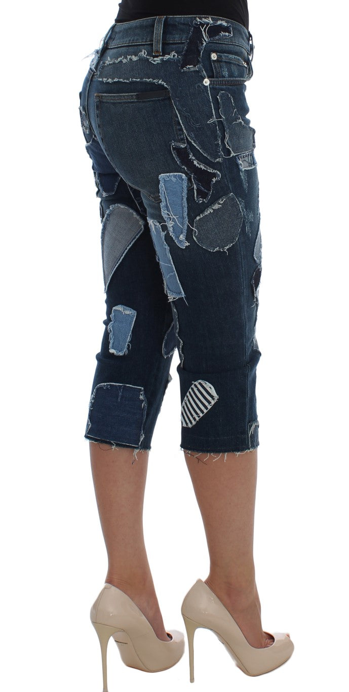 Dolce & Gabbana Stretch Blue Patchwork Jeans Shorts Dolce & Gabbana
