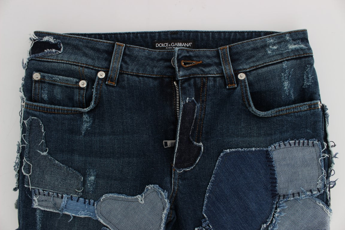 Dolce & Gabbana Stretch Blue Patchwork Jeans Shorts Dolce & Gabbana