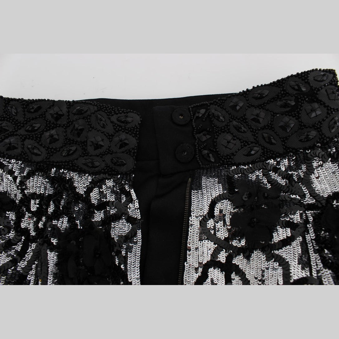 Dolce & Gabbana Black Crystal Sequined Mini Shorts