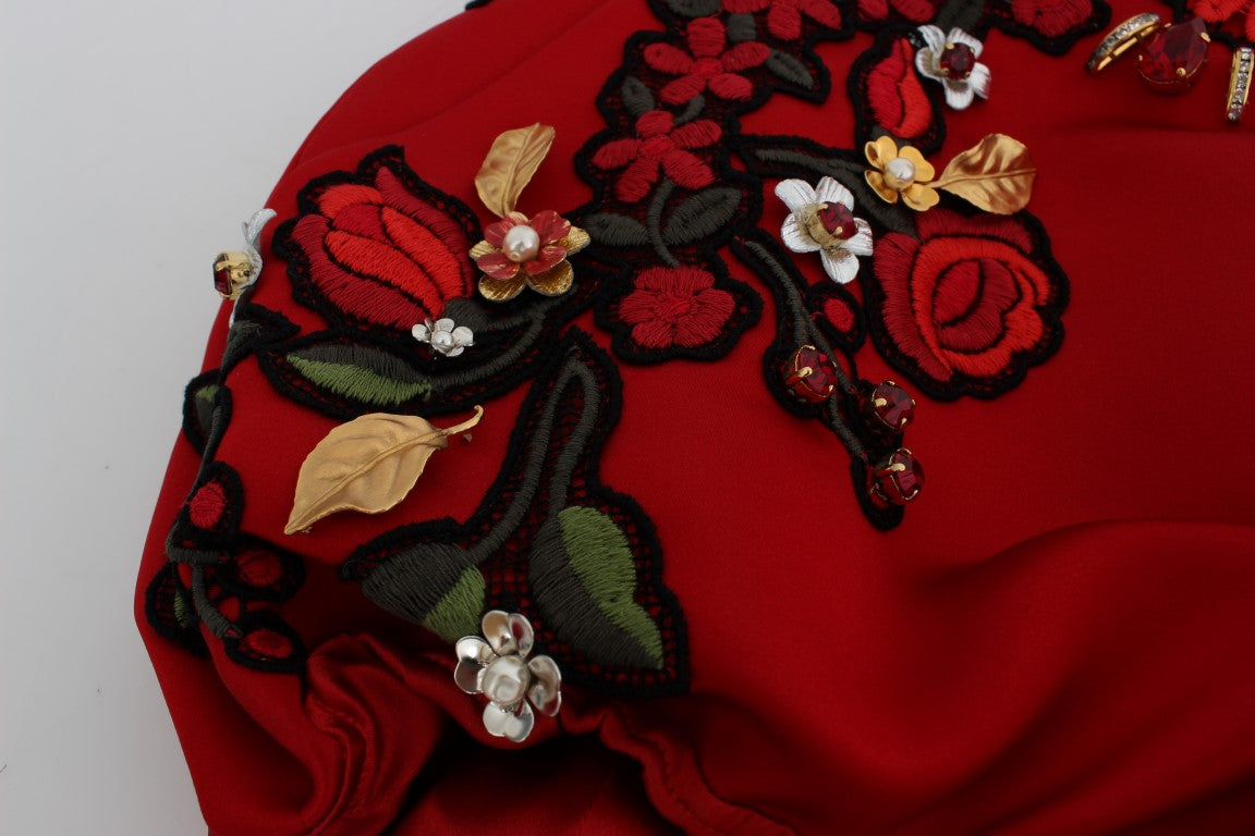 Dolce & Gabbana Red Silk Crystal Roses Shorts Dolce & Gabbana