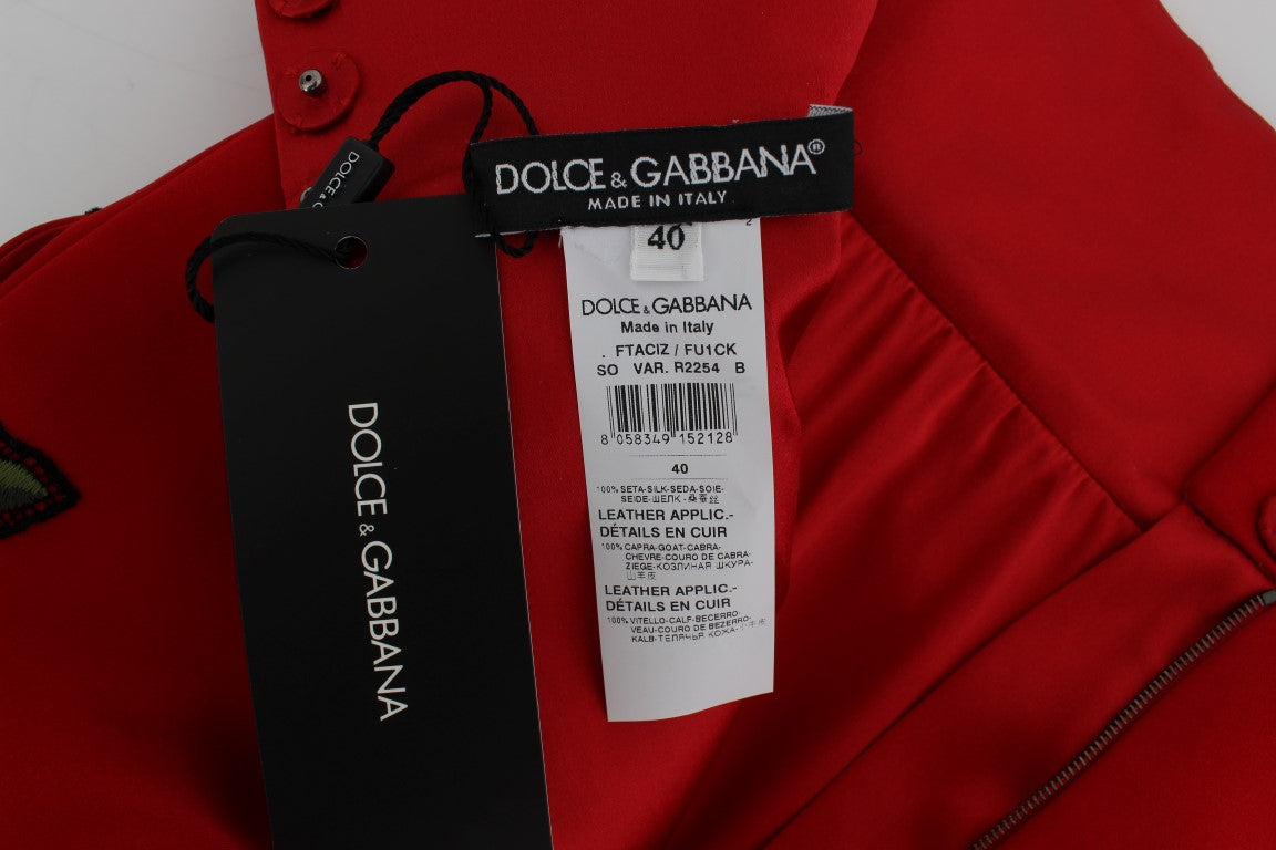Dolce & Gabbana Red Silk Crystal Roses Shorts Dolce & Gabbana