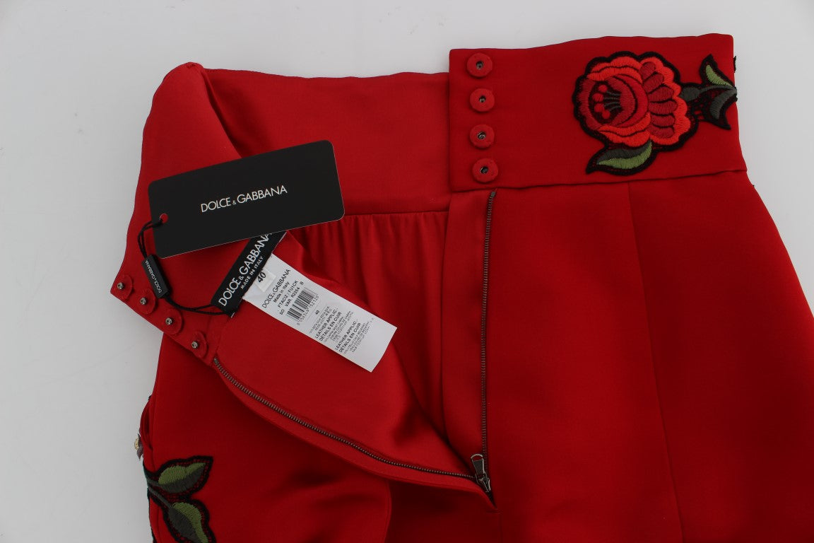 Dolce & Gabbana Red Silk Crystal Roses Shorts Dolce & Gabbana