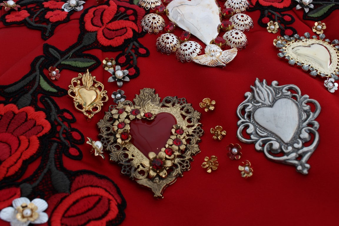 Dolce & Gabbana Red Silk Crystal Roses Shorts Dolce & Gabbana