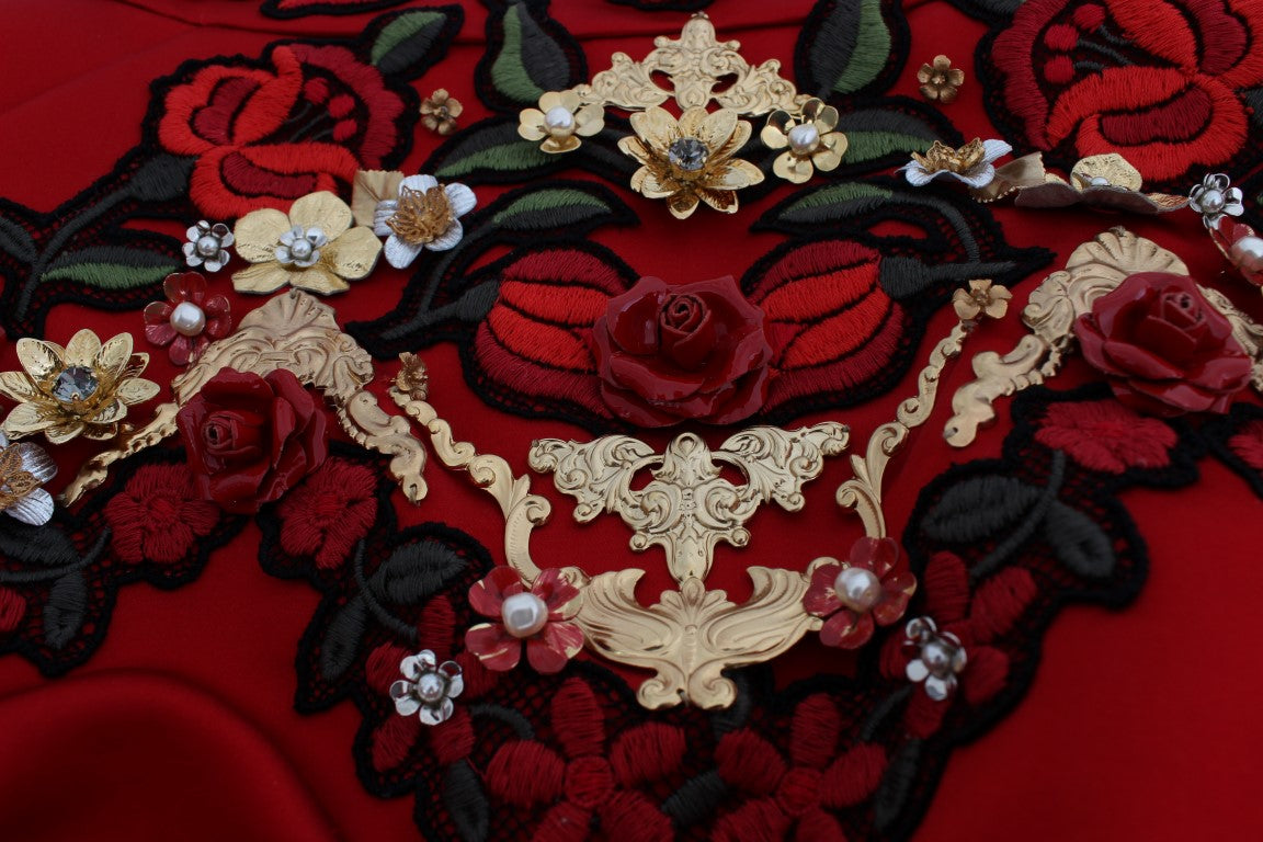 Dolce & Gabbana Red Silk Crystal Roses Shorts Dolce & Gabbana